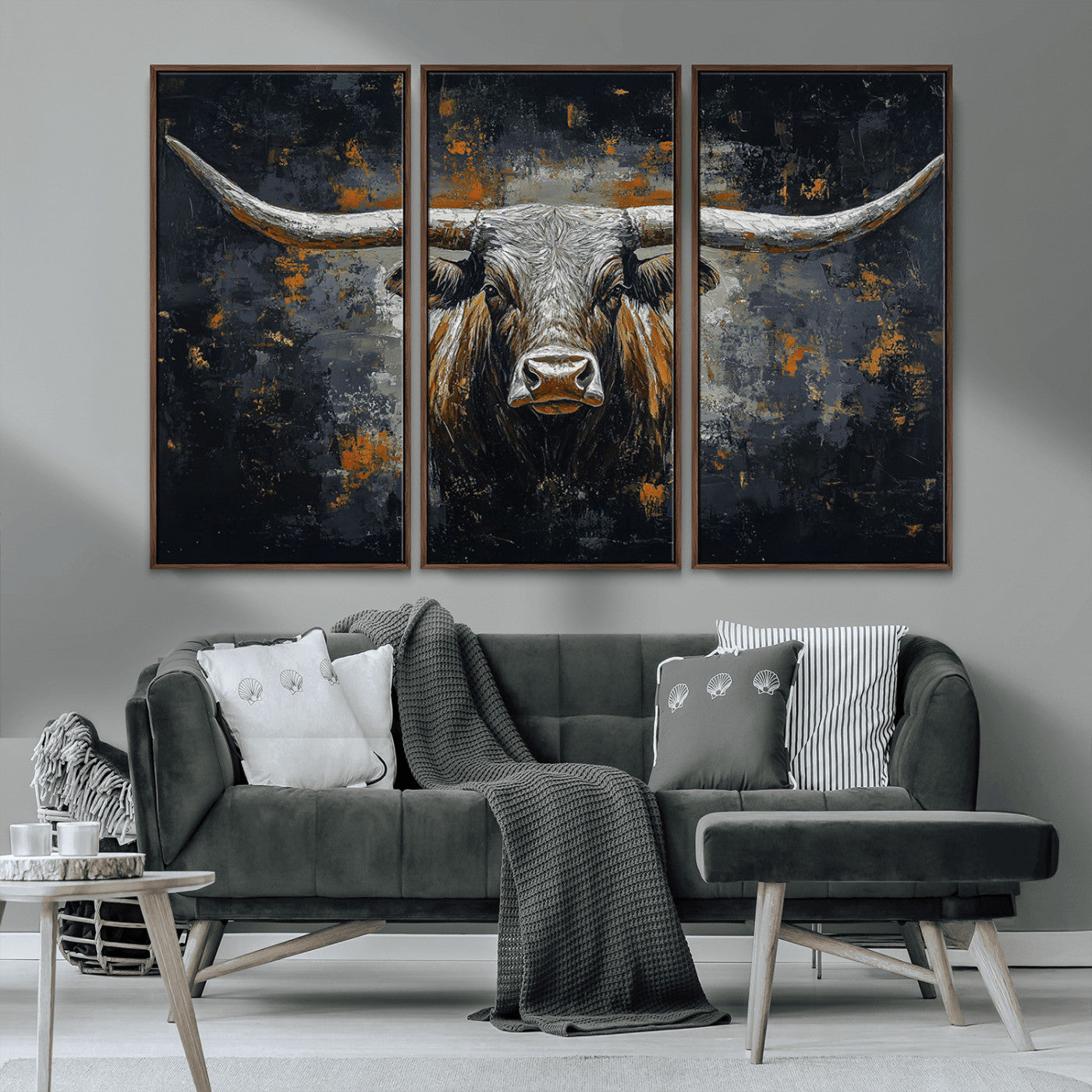 93195031-MGV-CV-36X24-Rustic Longhorn Bull Wall Art Canvas Print – Vintage Western Cattle Scene, Texas Steer Artwork for Home, Office
