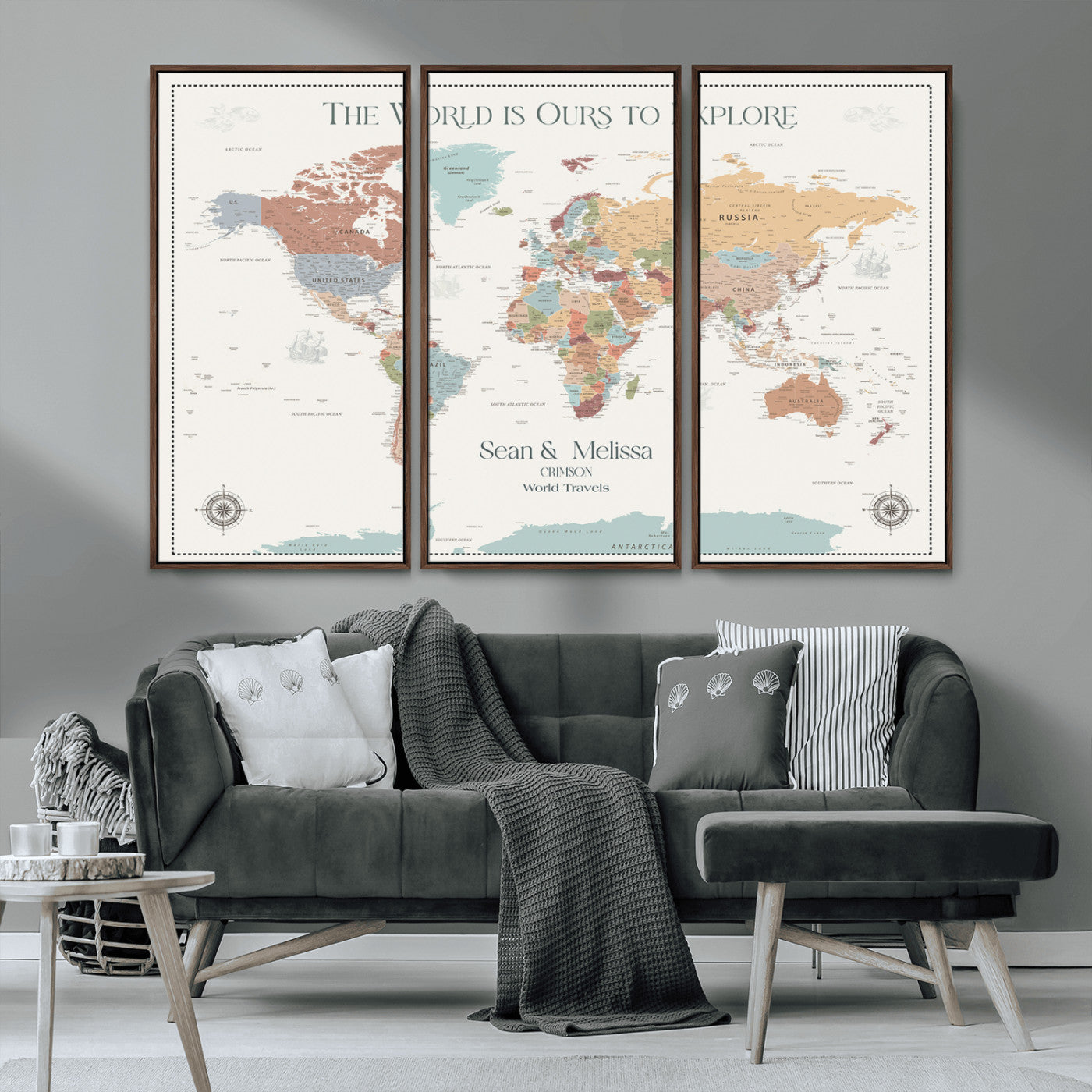 Rehber01-MGV-CV-36X24-Custom Push Pin World Map Wall Art Canvas Print – Personalized Travel Tracker with Pins Framed Large for home, office