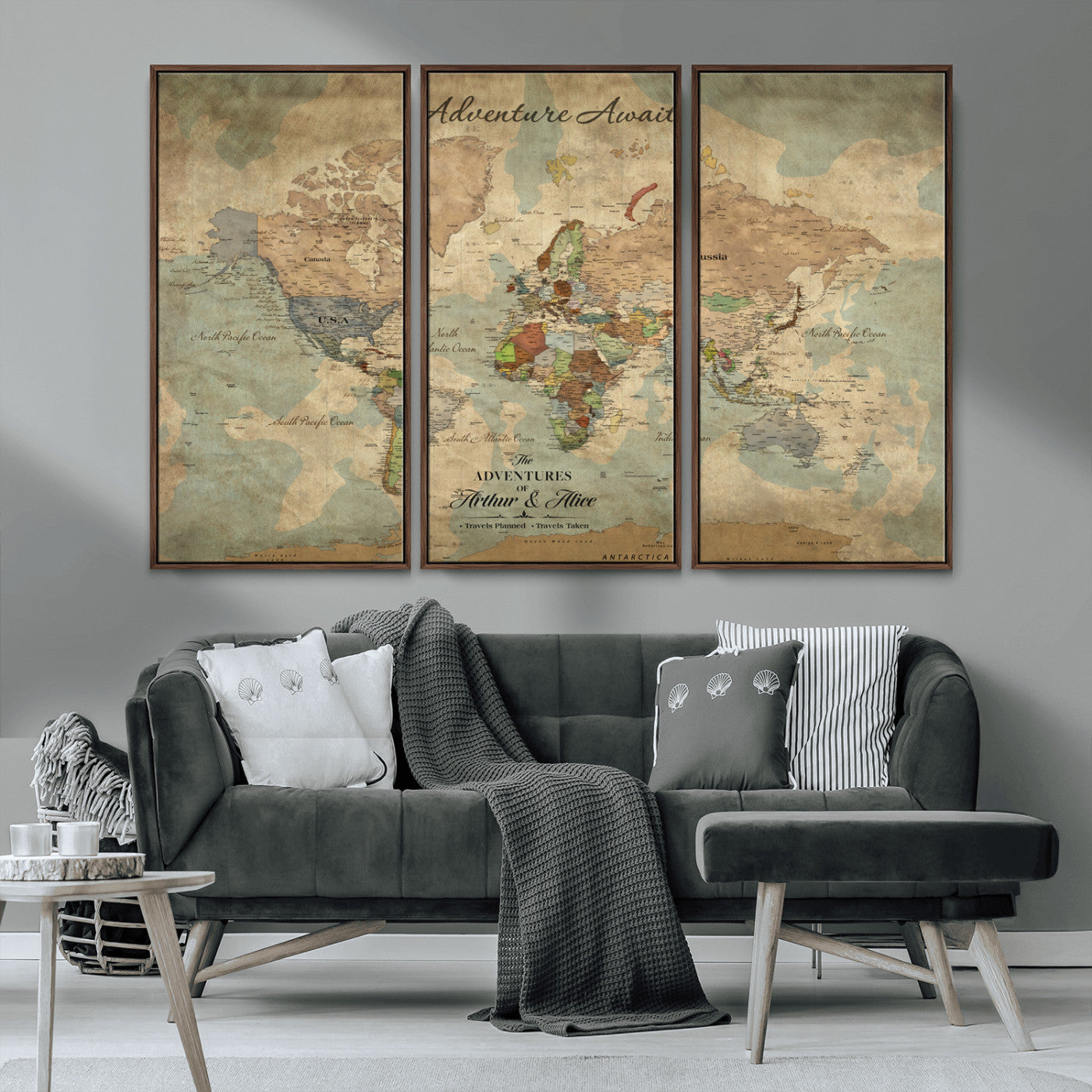 Rehber01-MGV-CV-36X24-Personalized Vintage World Map Canvas Print – Custom Push Pin Travel Map Antique Style Gift for Couples Travelers for Home Office