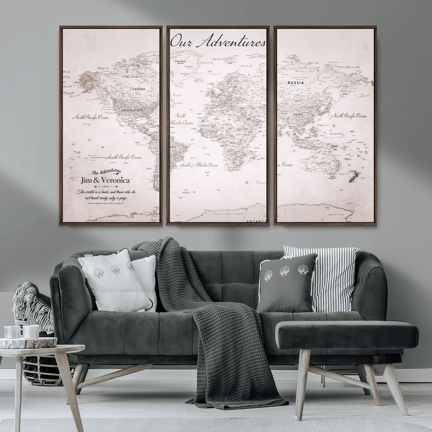 -Customize Push Pin World Map Wall Art Canvas Print – Personalized Travel Map with Foam Pins Framed for home, office