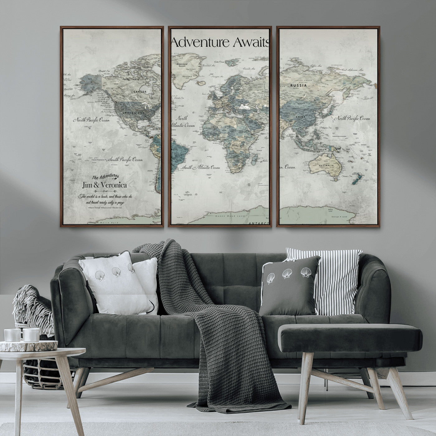 -Personalized Push Pin World Map Canvas Print – Custom Adventure Travel Map Framed Wall Art Gift for home, office