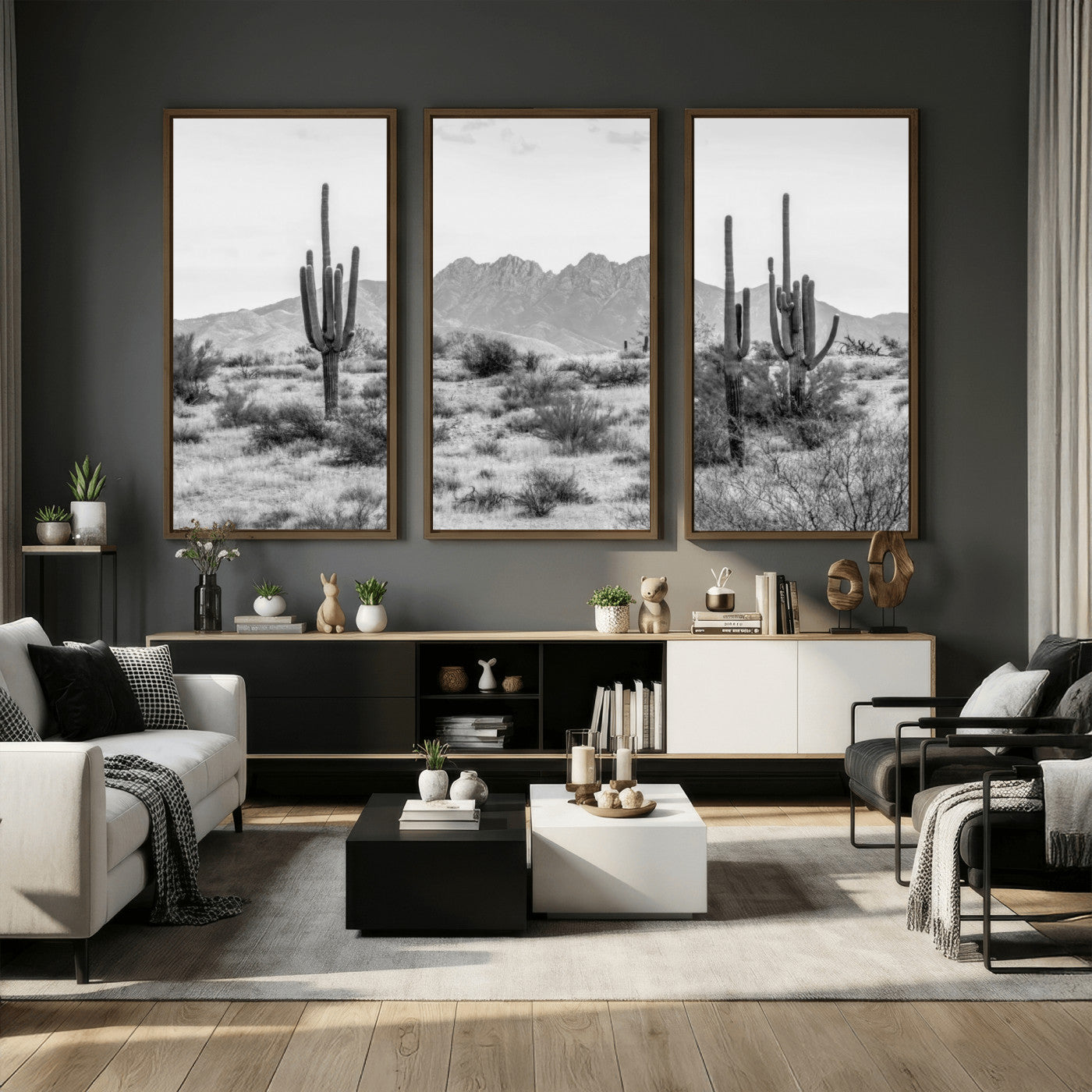 97436PHN-MGV-CV-36X24 - Black White Arizona Desert Canvas Wall Art Cactus Farmhouse Wall Art