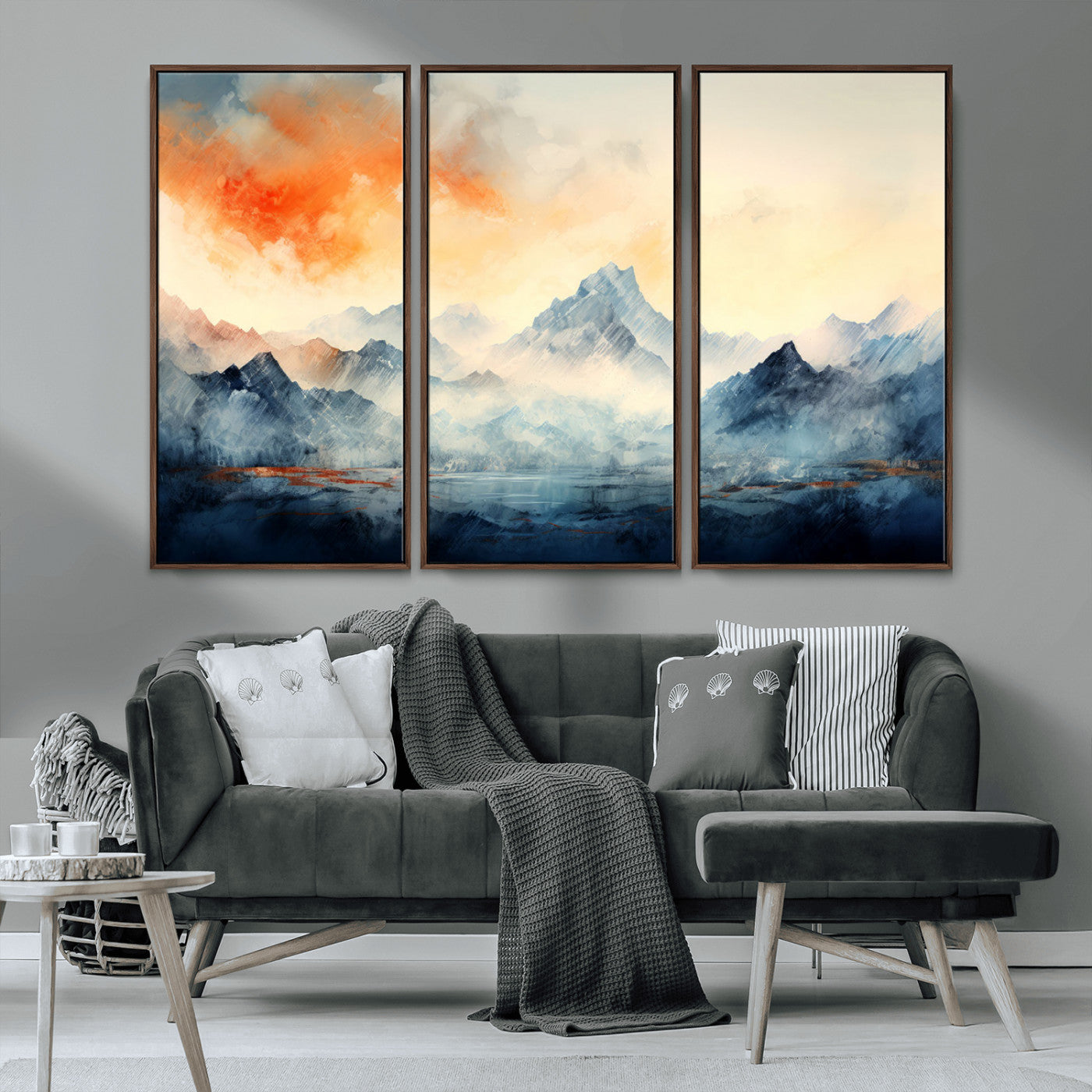 WRM1005-MGV-CV-36X24-Warm Clouds Abstract Mountain Wall Art Canvas Print