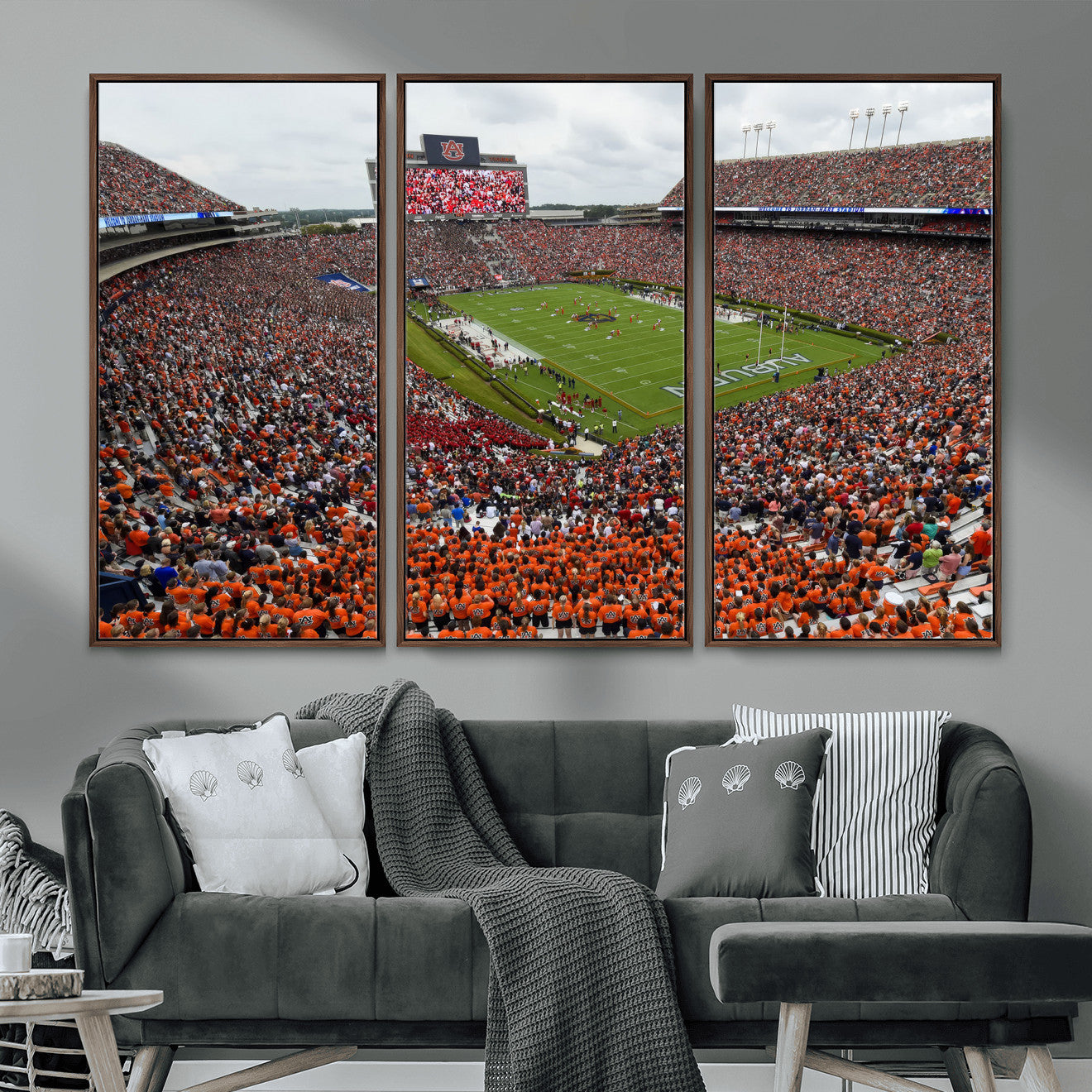 39597998-MGV-FC-48X32-3P_Walnut-Jordan-Hare Stadium Wall Art Canvas Print, College Sports Art for Man Cave or Game Room, Framed Alabama Football Decor