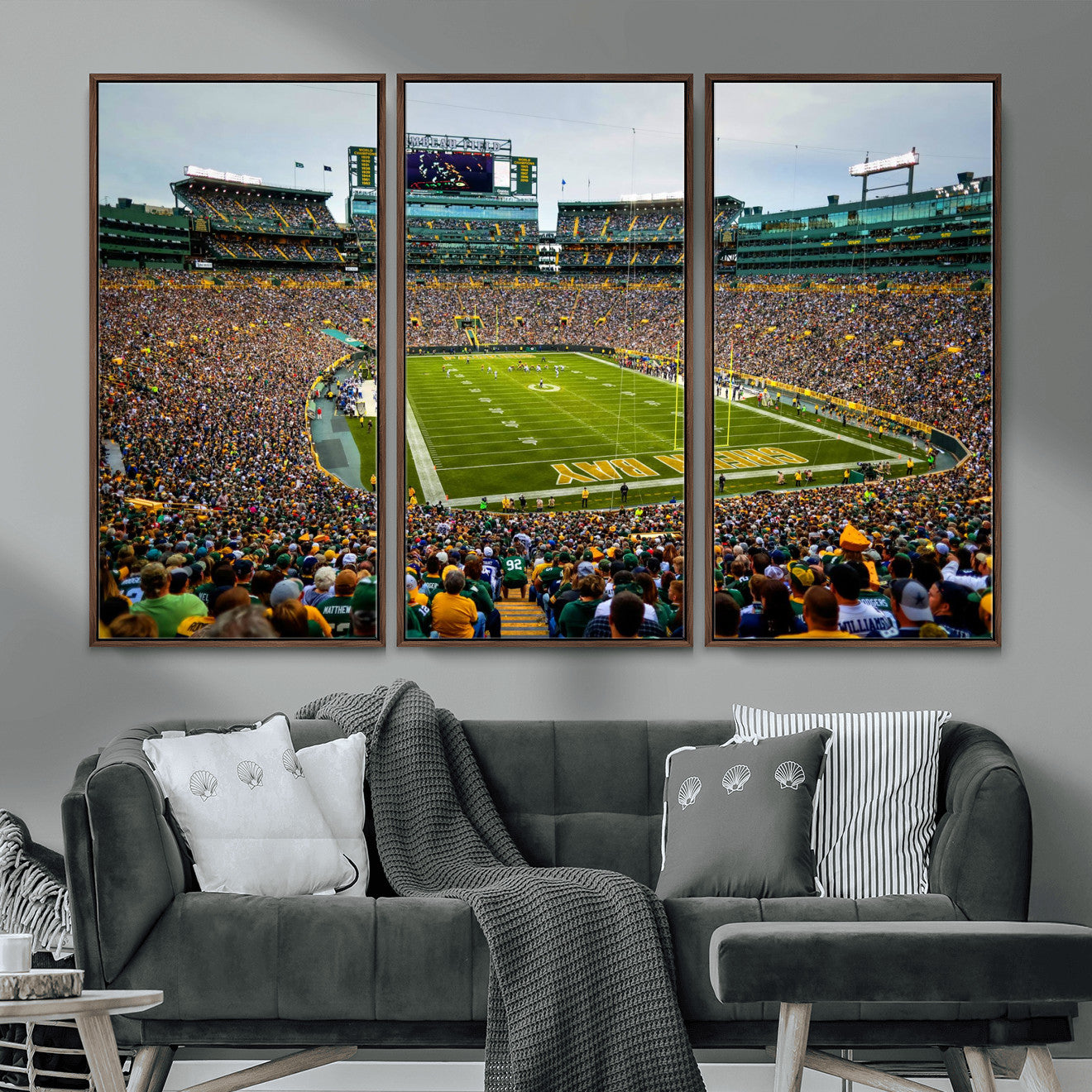 GBP101-MGV-FC-48X32-3P - Green Bay Packers Lambeau Field Stadium Wall Art Canvas Print, Iconic NFL Football Stadium Artwork, Wisconsin Sports Home Decor