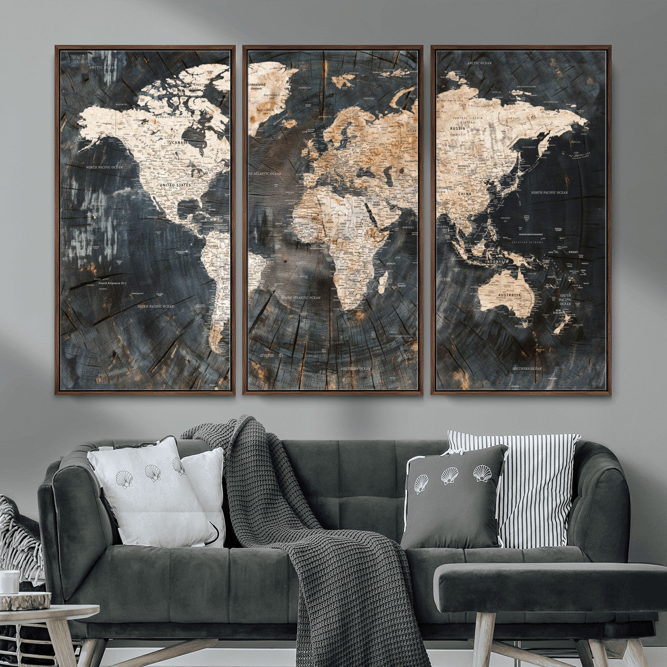 57626704-MGV-FC-48X32-3P - World Map Wall Art Canvas Print, Modern Decorative Framed Map Artwork Prints for Living Room, Office, Bedroom Wall Decor
