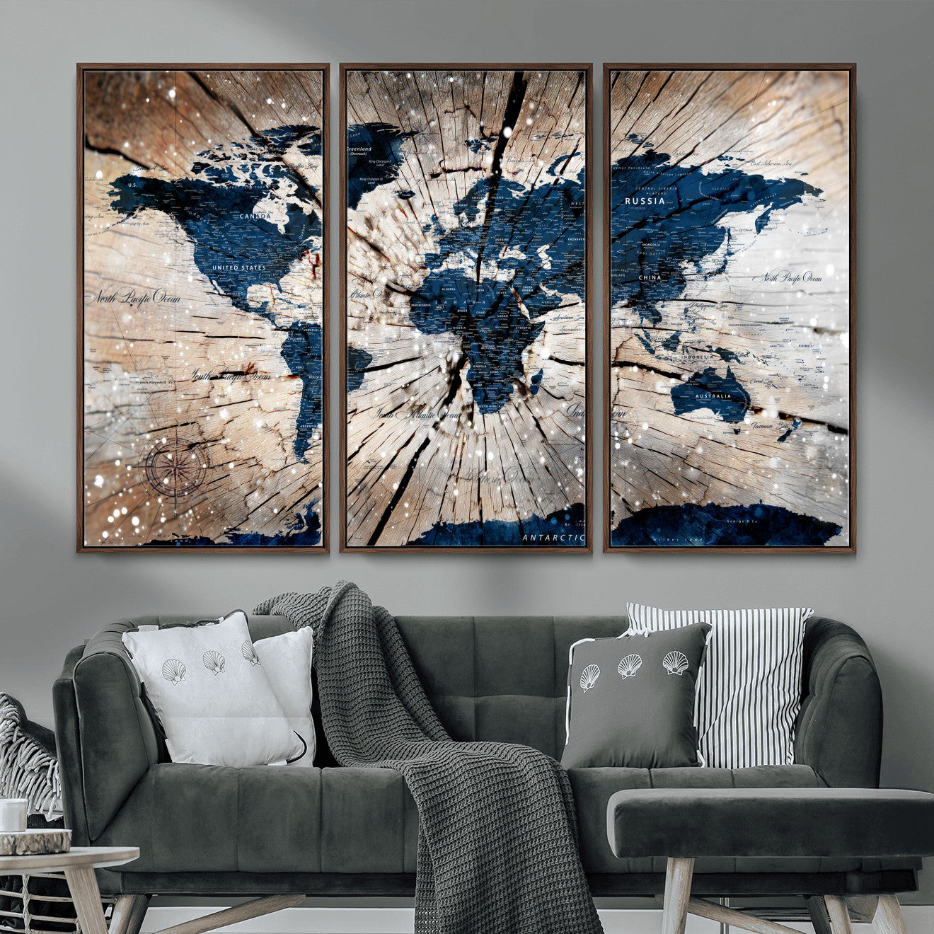 99001695-MGV-FC-48X32-3P - World Map Wall Art Canvas Print, Modern Decorative Framed Map Artwork Prints for Living Room, Office, Bedroom Wall Decor