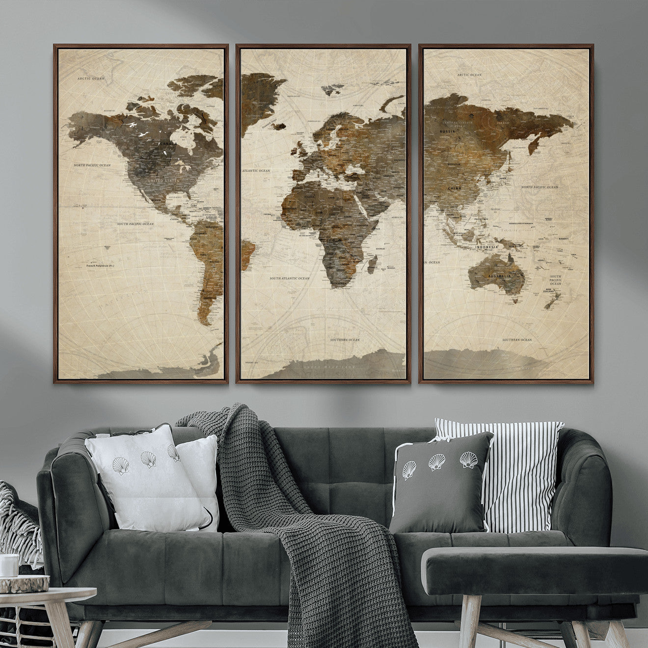 91849163-MGV-FC-48X32-3P - World Map Wall Art Canvas Print, Modern Decorative Framed Map Artwork Prints for Living Room, Office, Bedroom Wall Decor