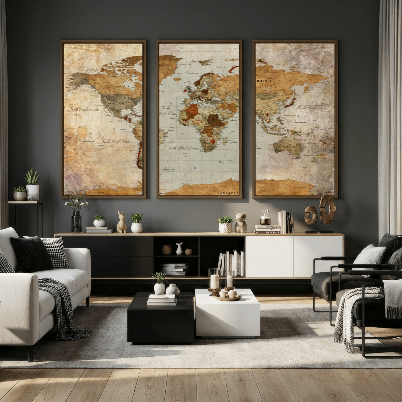 74176056-MGV-CV-36X24 - World Map Wall Art Canvas Print, Modern Decorative Framed Map Artwork Prints for Living Room, Office, Bedroom Wall Decor