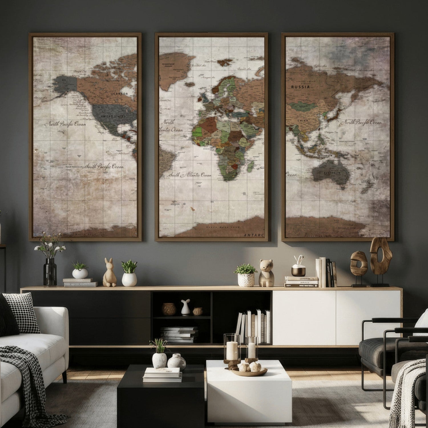 65393892-MGV-CV-36X24 - World Map Wall Art Canvas Print, Modern Decorative Framed Map Artwork Prints for Living Room, Office, Bedroom Wall Decor
