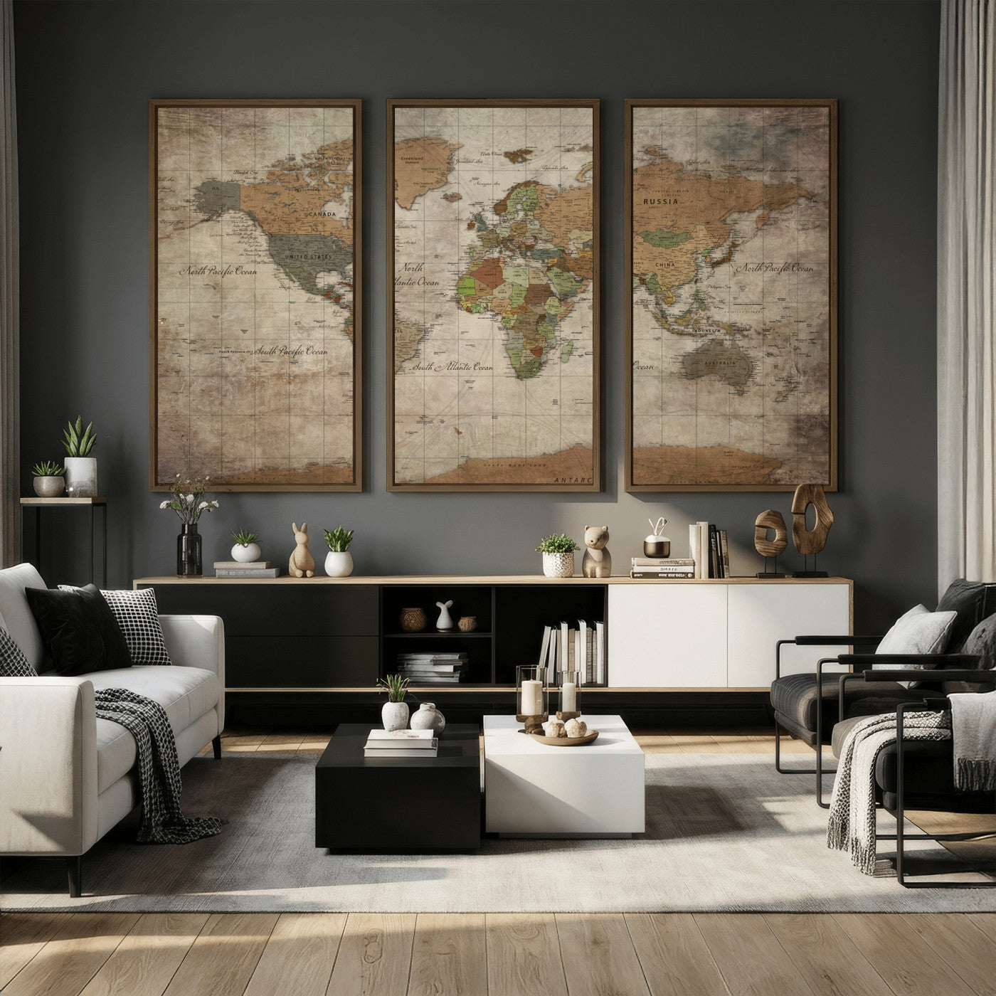 20356264-MGV-CV-36X24 - World Map Wall Art Canvas Print, Modern Decorative Framed Map Artwork Prints for Living Room, Office, Bedroom Wall Decor