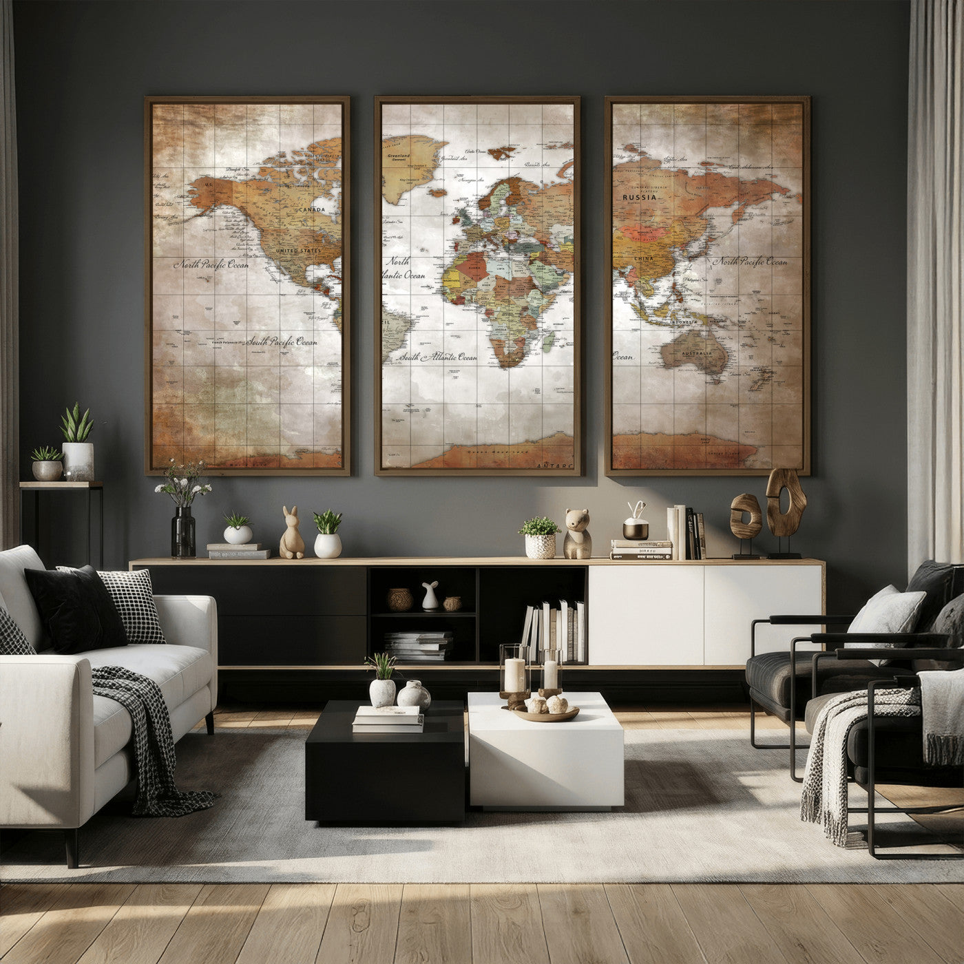 51643807-MGV-CV-36X24 - World Map Wall Art Canvas Print, Modern Decorative Framed Map Artwork Prints for Living Room, Office, Bedroom Wall Decor