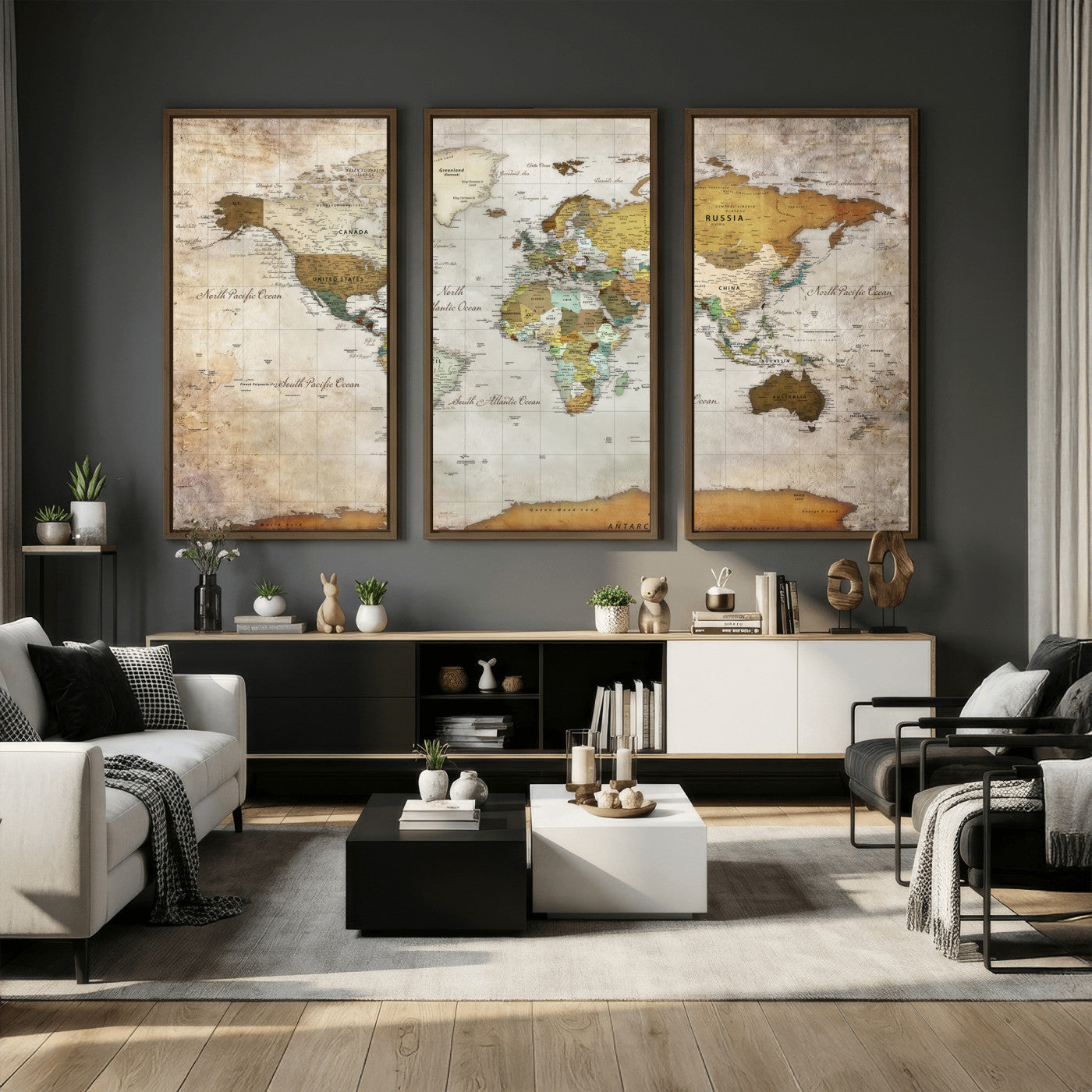 86108417-MGV-CV-36X24 - World Map Wall Art Canvas Print, Modern Decorative Framed Map Artwork Prints for Living Room, Office, Bedroom Wall Decor