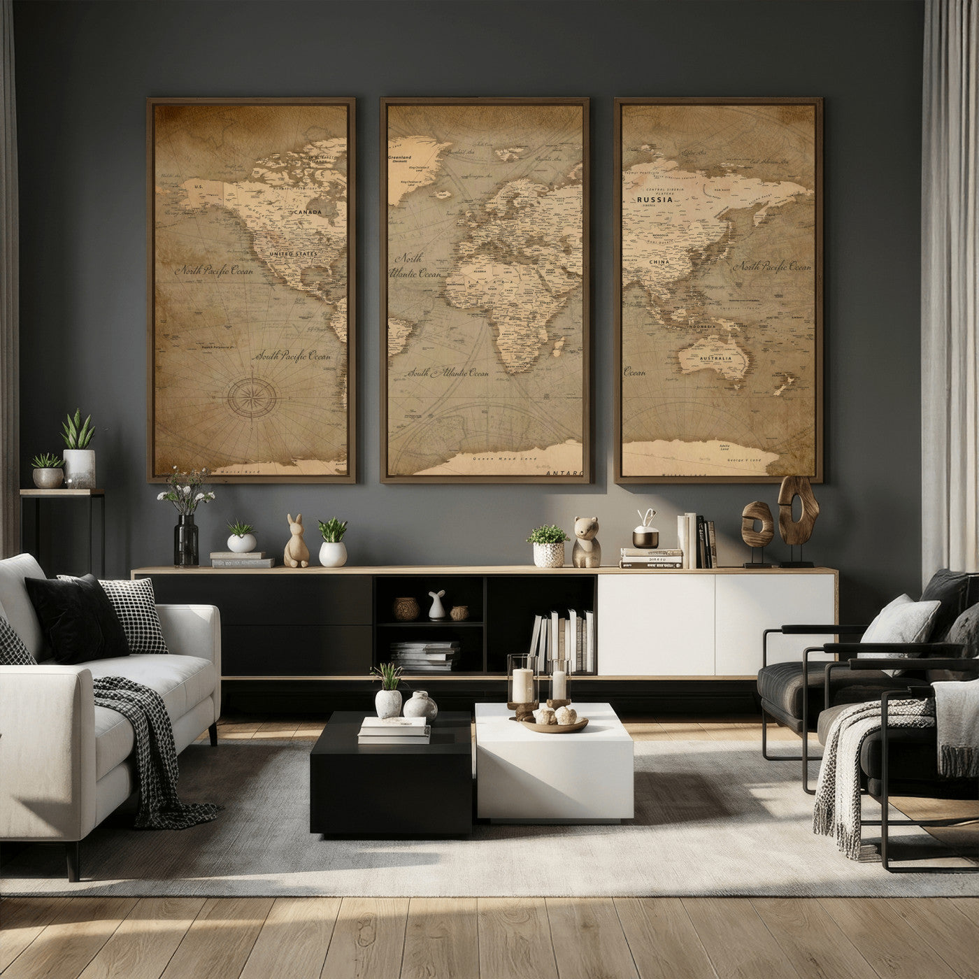 49946617-MGV-CV-36X24 - World Map Wall Art Canvas Print, Modern Decorative Framed Map Artwork Prints for Living Room, Office, Bedroom Wall Decor
