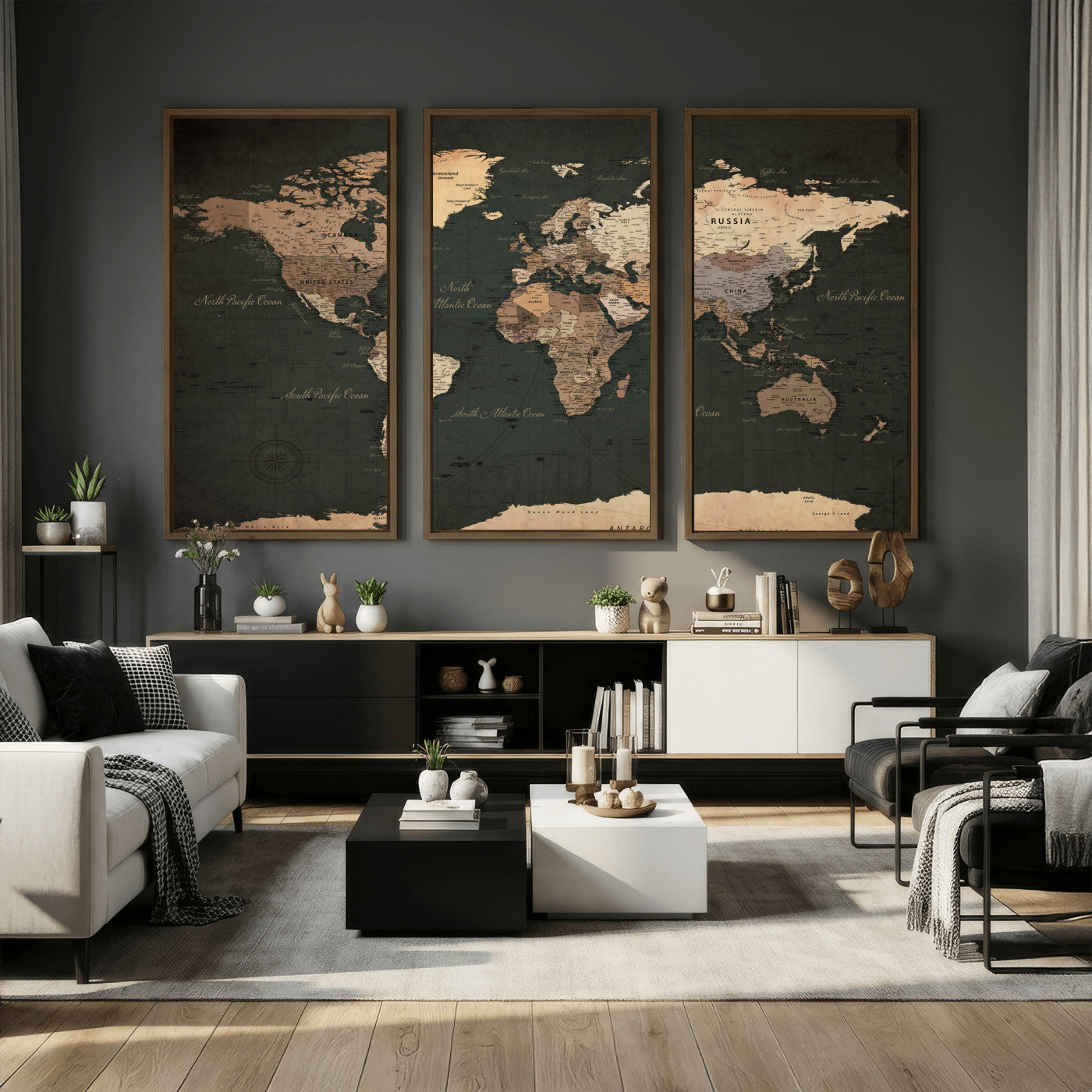 62059333-MGV-CV-36X24 - World Map Wall Art Canvas Print, Modern Decorative Framed Map Artwork Prints for Living Room, Office, Bedroom Wall Decor