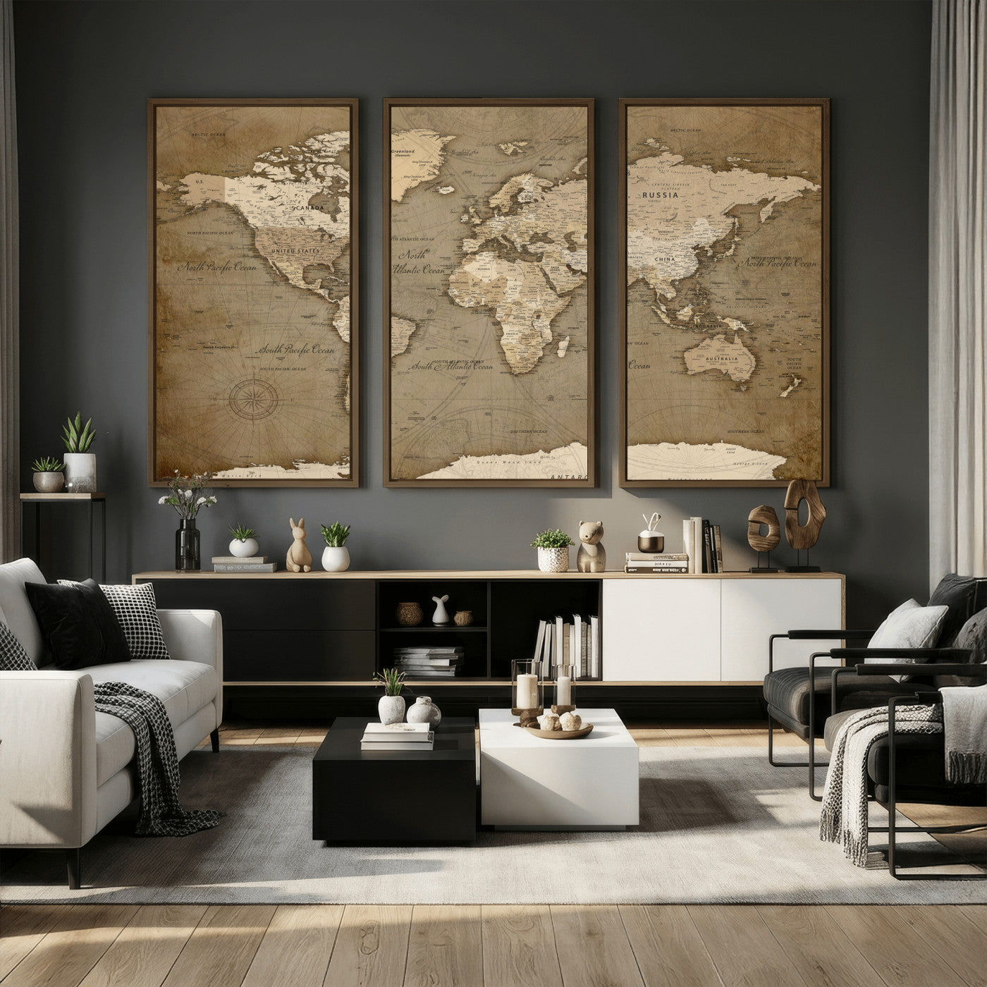 82314635-MGV-CV-36X24 - World Map Wall Art Canvas Print, Modern Decorative Framed Map Artwork Prints for Living Room, Office, Bedroom Wall Decor