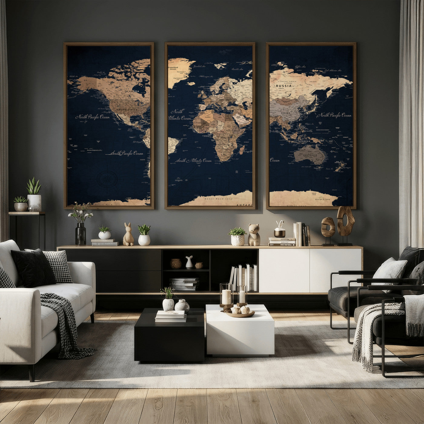 53971530-MGV-CV-36X24 - World Map Wall Art Canvas Print, Modern Decorative Framed Map Artwork Prints for Living Room, Office, Bedroom Wall Decor