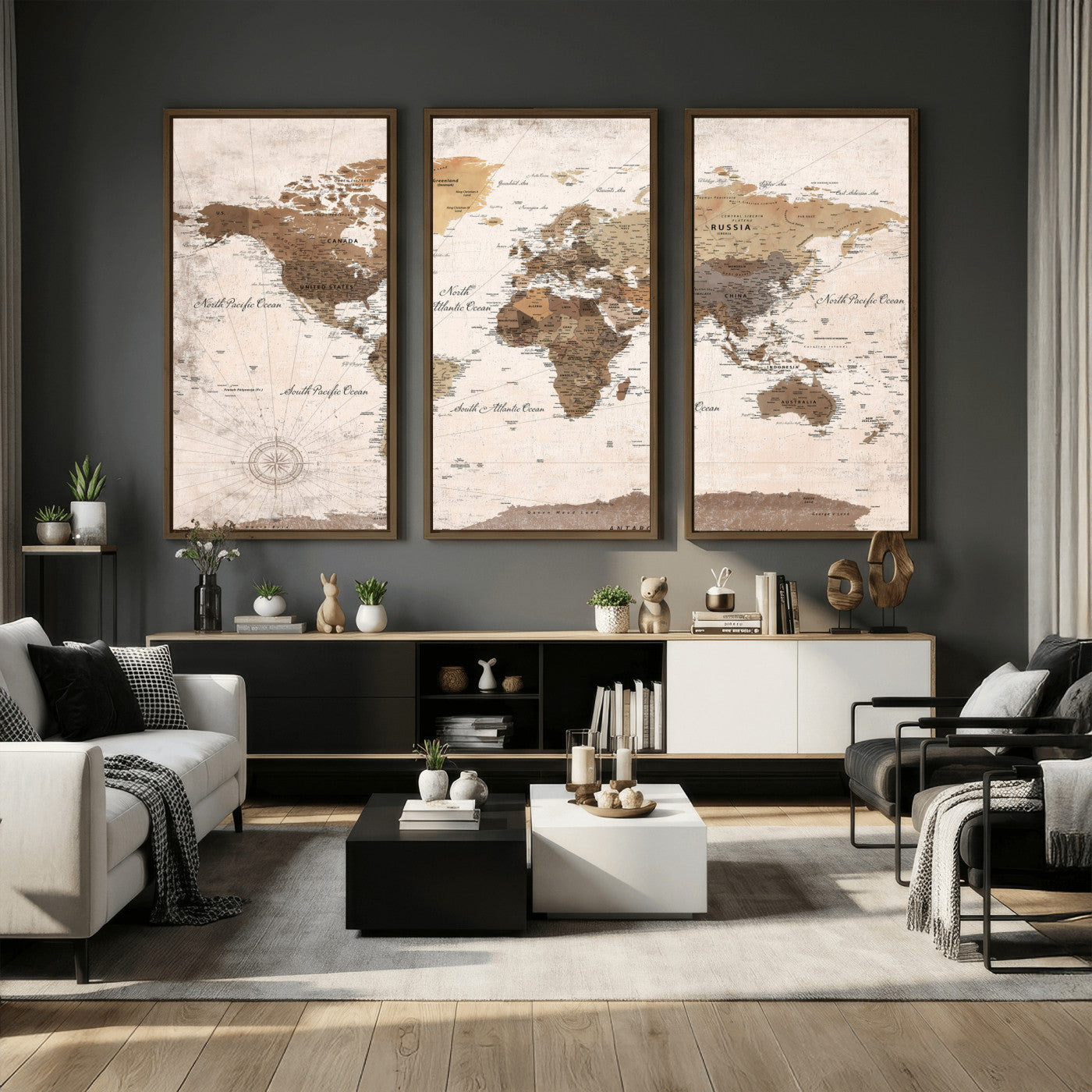 38923639-MGV-CV-36X24 - World Map Wall Art Canvas Print, Modern Decorative Framed Map Artwork Prints for Living Room, Office, Bedroom Wall Decor