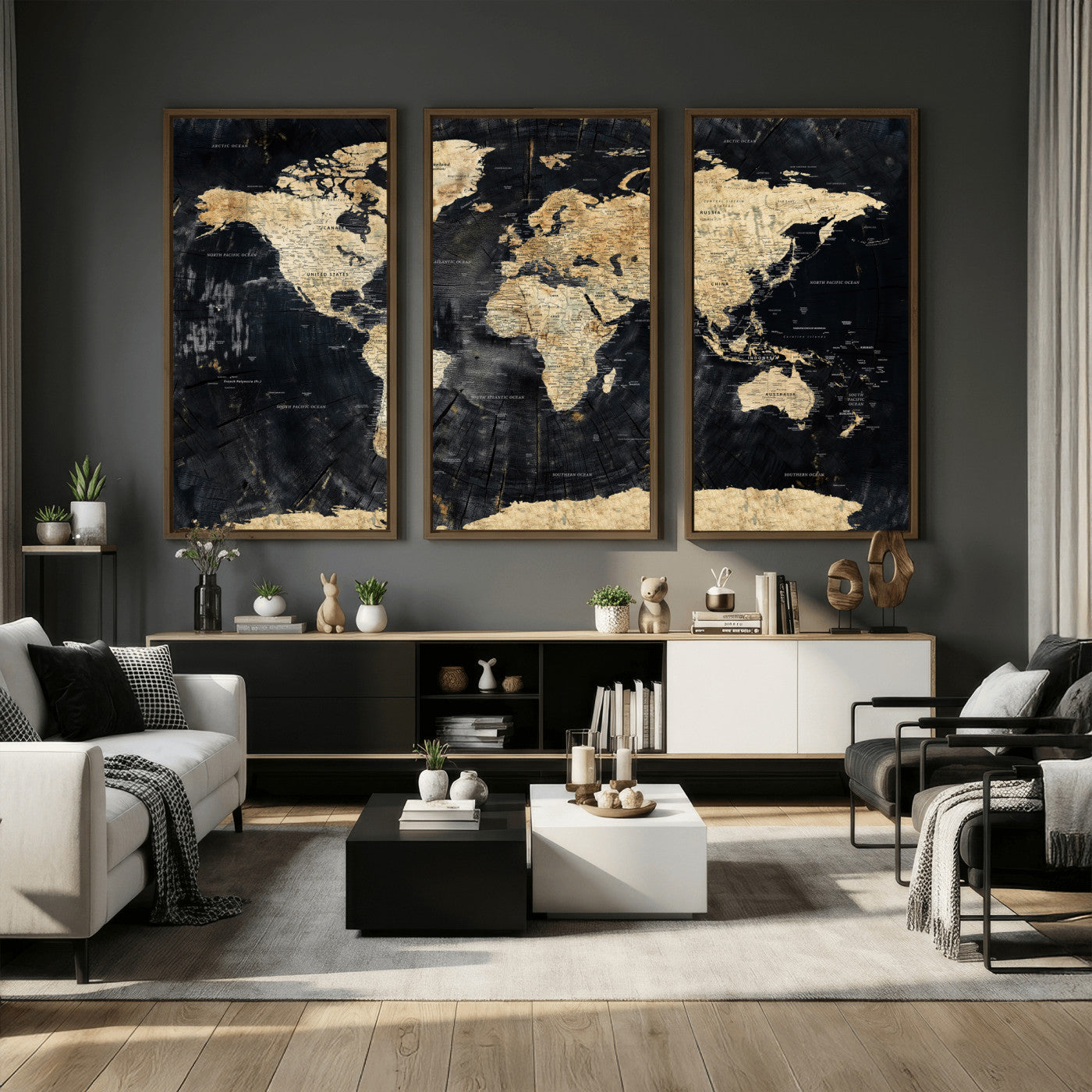 45535041-MGV-CV-36X24 - World Map Wall Art Canvas Print, Modern Decorative Framed Map Artwork Prints for Living Room, Office, Bedroom Wall Decor