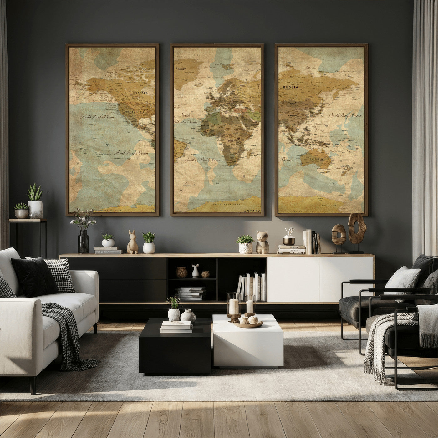 89356927-MGV-CV-36X24 - World Map Wall Art Canvas Print, Modern Decorative Framed Map Artwork Prints for Living Room, Office, Bedroom Wall Decor