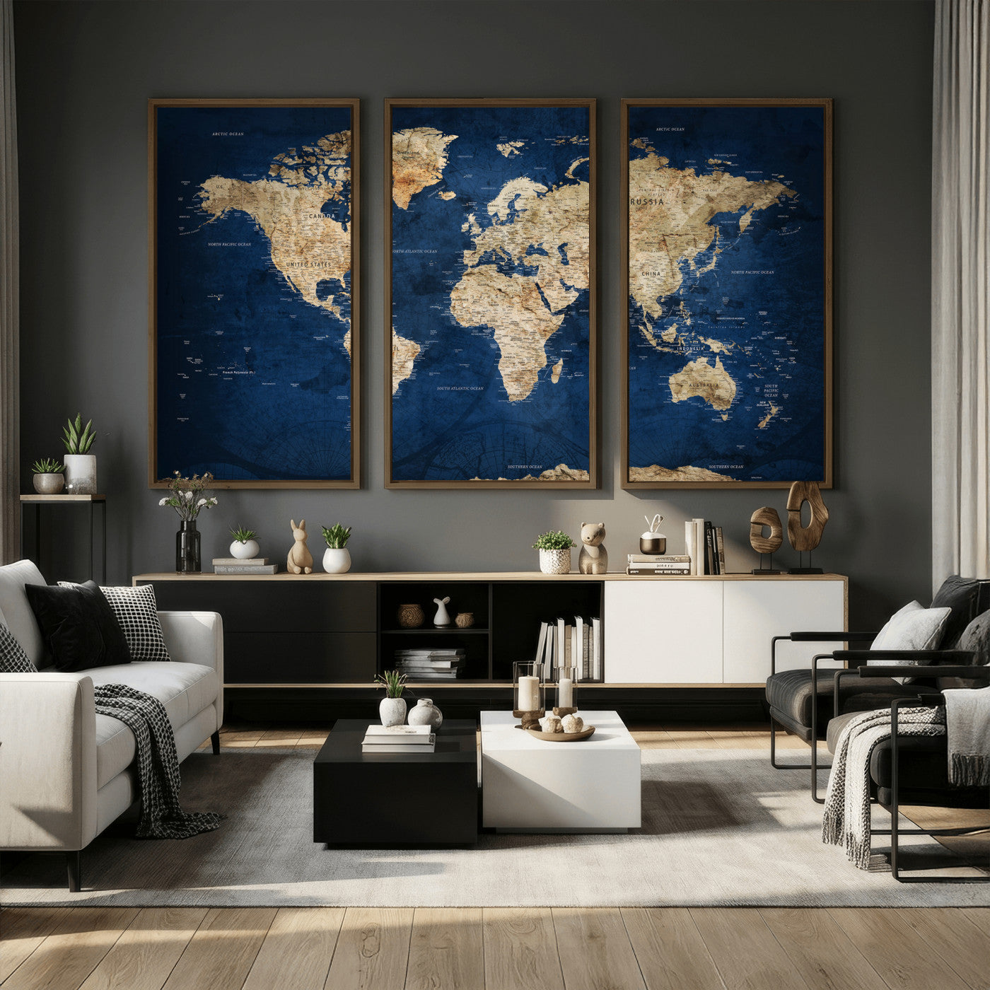57503519-MGV-CV-36X24 - World Map Wall Art Canvas Print, Modern Decorative Framed Map Artwork Prints for Living Room, Office, Bedroom Wall Decor