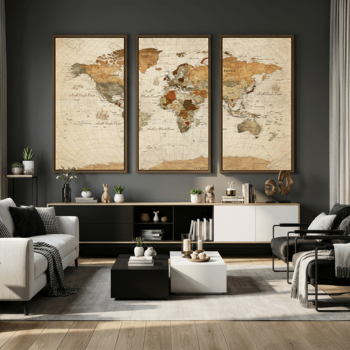 30704397-MGV-CV-36X24 - World Map Wall Art Canvas Print, Modern Decorative Framed Map Artwork Prints for Living Room, Office, Bedroom Wall Decor