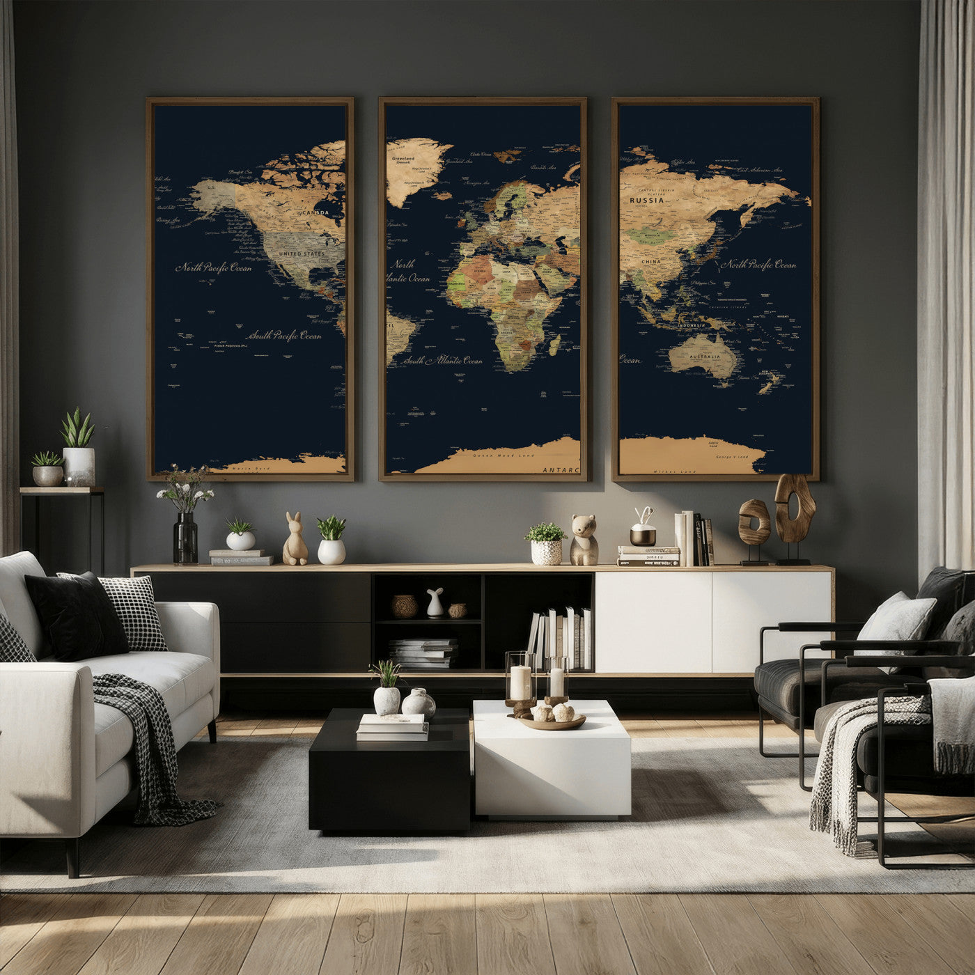 94449133-MGV-CV-36X24 - World Map Wall Art Canvas Print, Modern Decorative Framed Map Artwork Prints for Living Room, Office, Bedroom Wall Decor