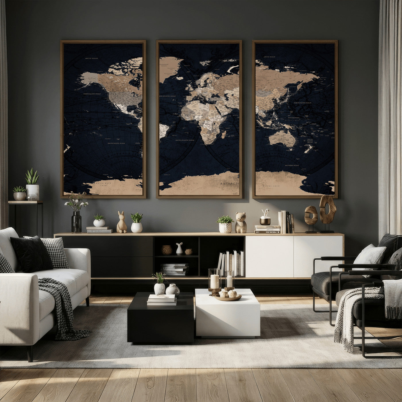 25812727-MGV-CV-36X24 - World Map Wall Art Canvas Print, Modern Decorative Framed Map Artwork Prints for Living Room, Office, Bedroom Wall Decor
