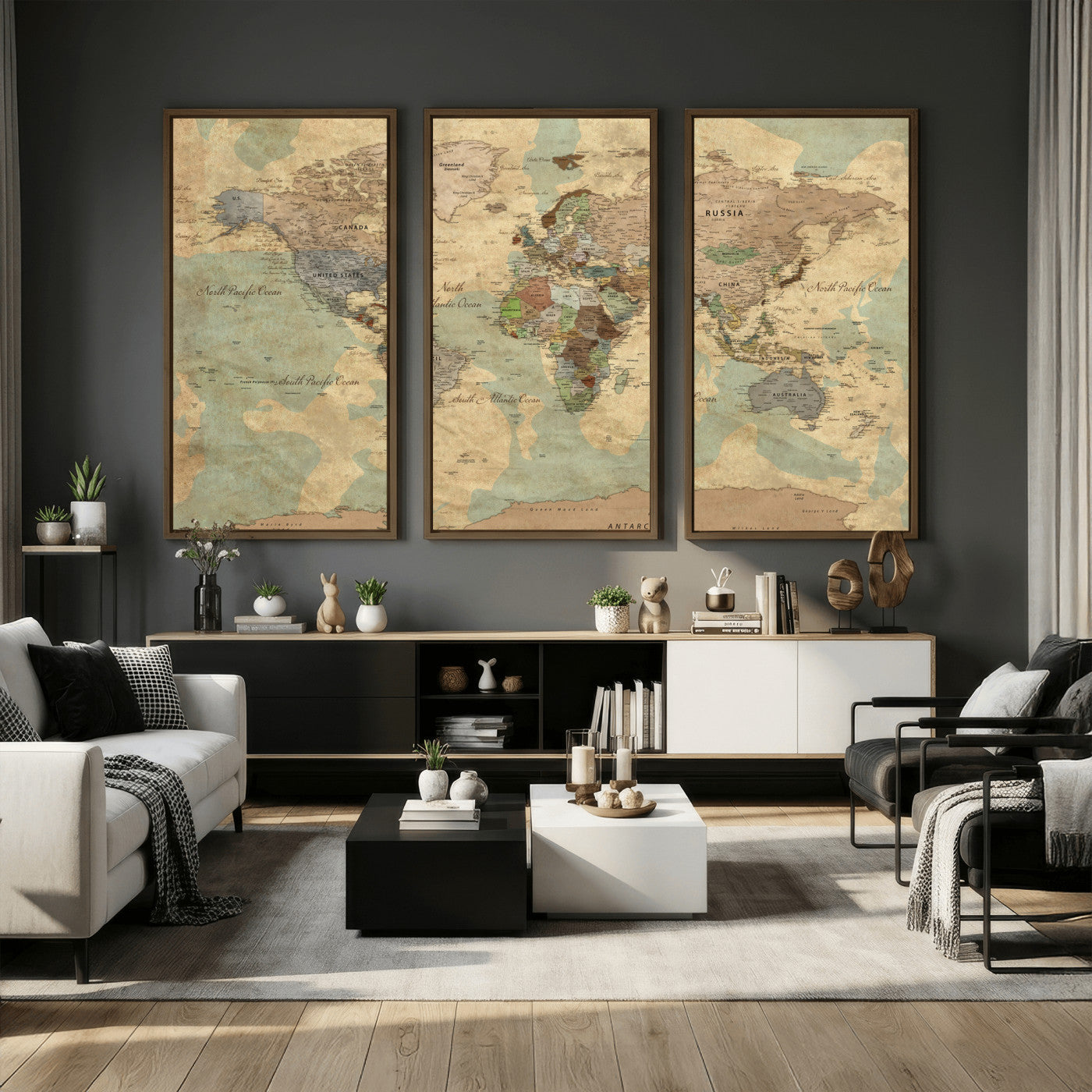 72396478-MGV-CV-36X24 - World Map Wall Art Canvas Print, Modern Decorative Framed Map Artwork Prints for Living Room, Office, Bedroom Wall Decor
