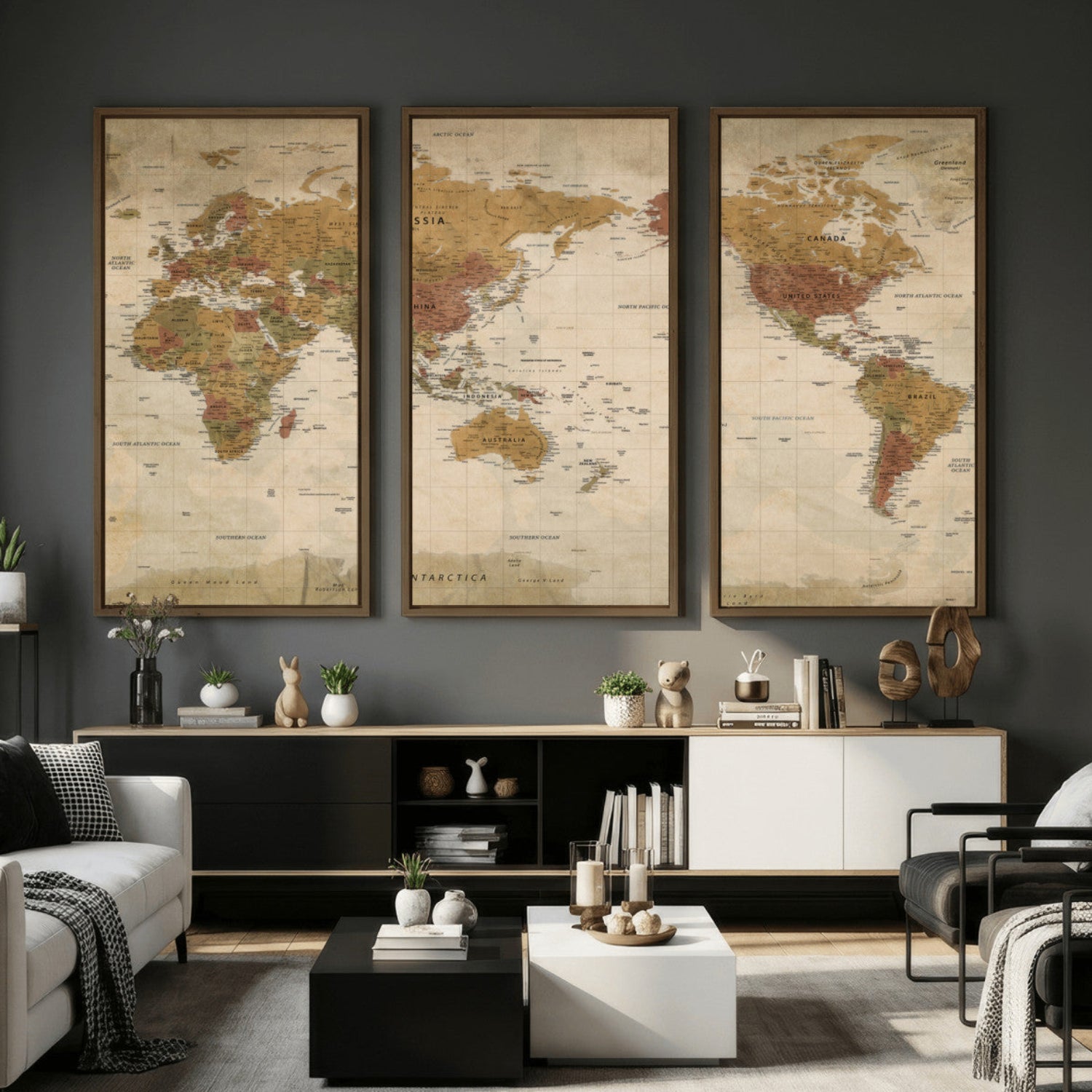 83478963-MGV-CV-36X24 - World Map Wall Art Canvas Print, Modern Decorative Framed Map Artwork Prints for Living Room, Office, Bedroom Wall Decor