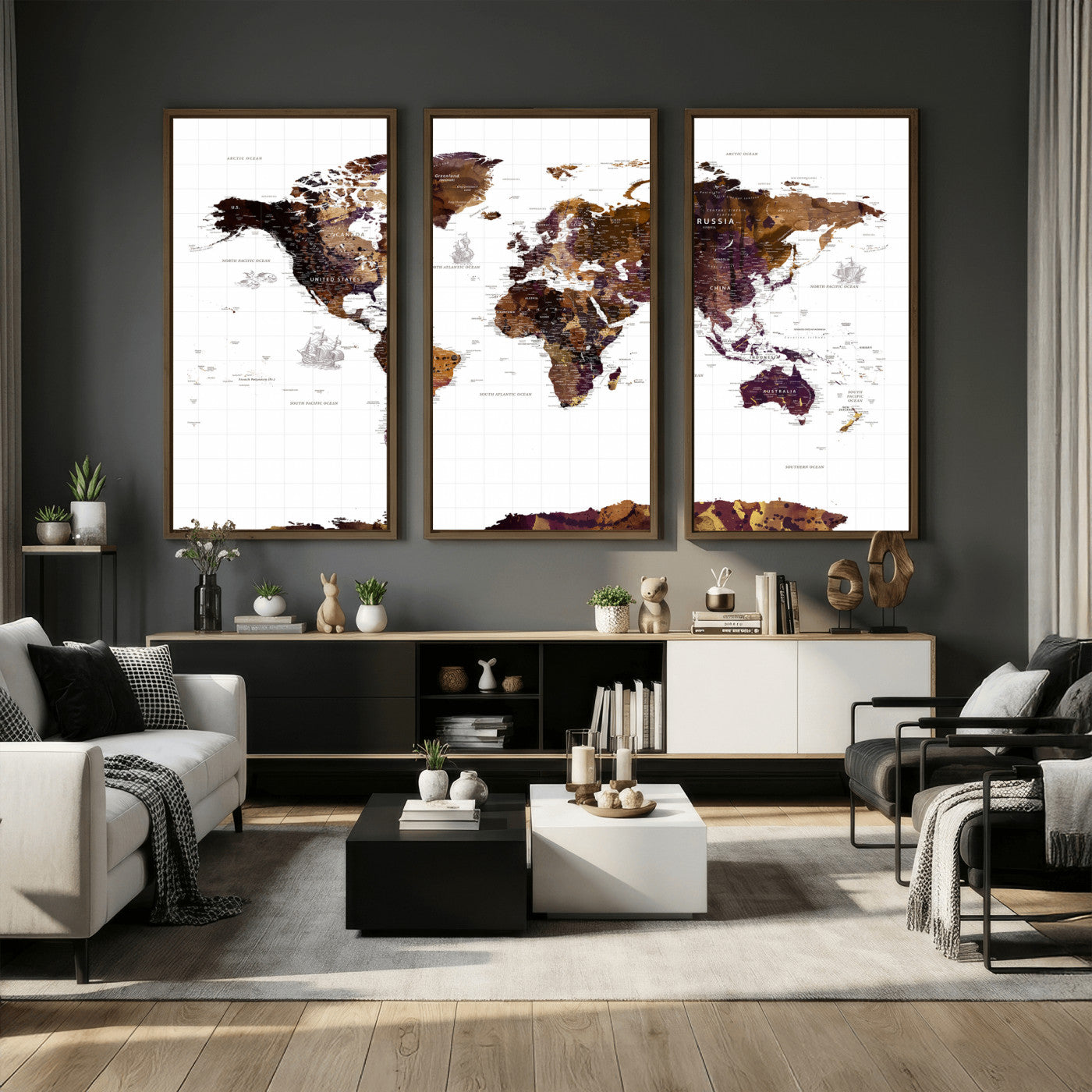 34792695-MGV-CV-36X24 - World Map Wall Art Canvas Print, Modern Decorative Framed Map Artwork Prints for Living Room, Office, Bedroom Wall Decor