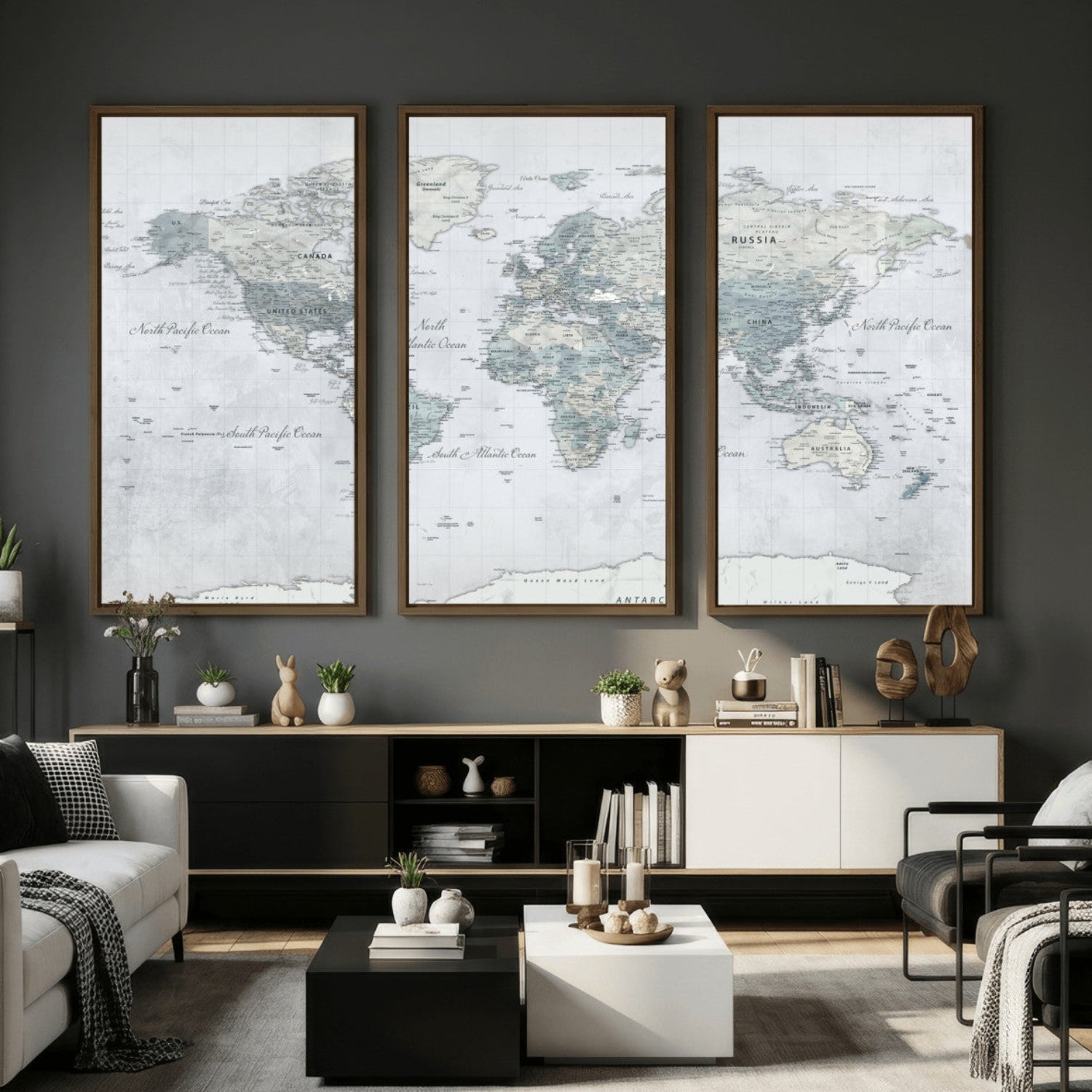 71091917-MGV-CV-36X24 - World Map Wall Art Canvas Print, Modern Decorative Framed Map Artwork Prints for Living Room, Office, Bedroom Wall Decor
