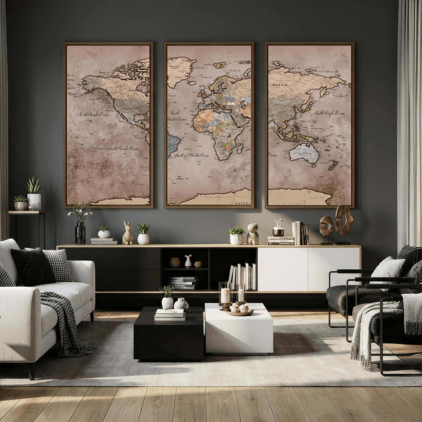 91471273-MGV-CV-36X24 - World Map Wall Art Canvas Print, Modern Decorative Framed Map Artwork Prints for Living Room, Office, Bedroom Wall Decor