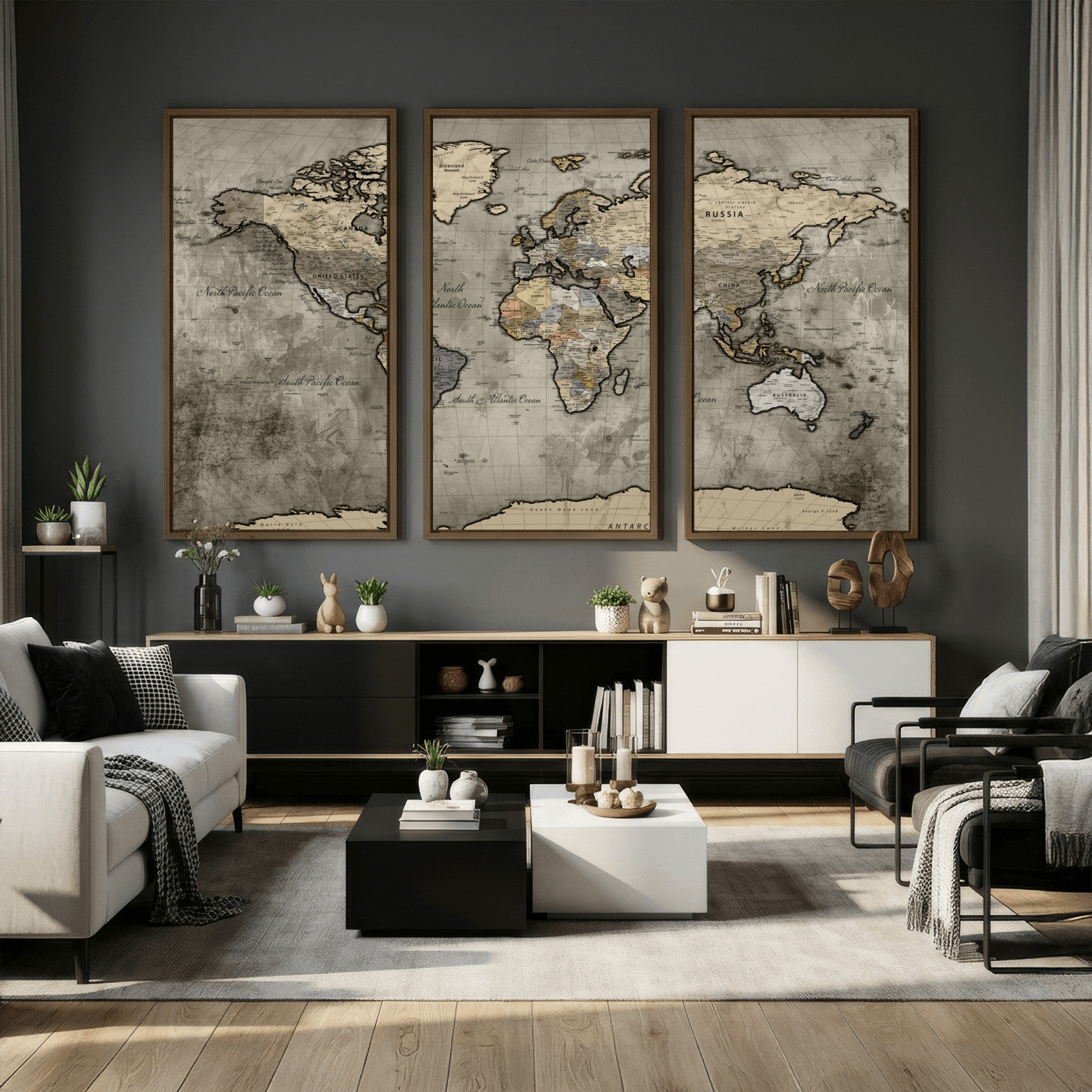 85218700-MGV-CV-36X24 - World Map Wall Art Canvas Print, Modern Decorative Framed Map Artwork Prints for Living Room, Office, Bedroom Wall Decor