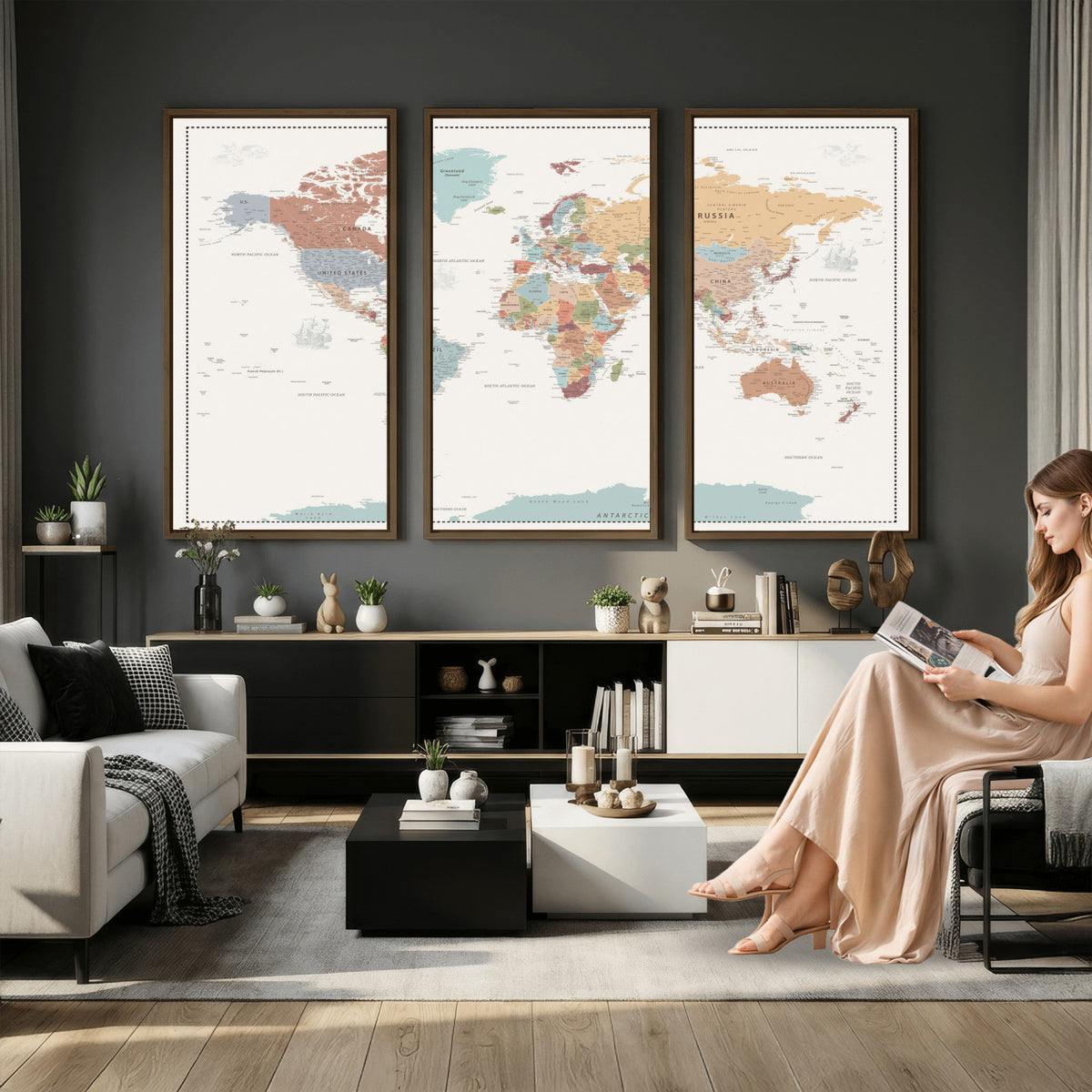63447567-MGV-CV-36X24 - Pastel Colors World Map Wall Art Canvas Print
