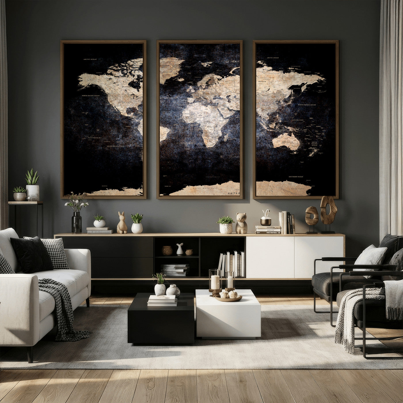 56713386-MGV-CV-36X24 - World Map Wall Art Canvas Print, Modern Decorative Framed Map Artwork Prints for Living Room, Office, Bedroom Wall Decor