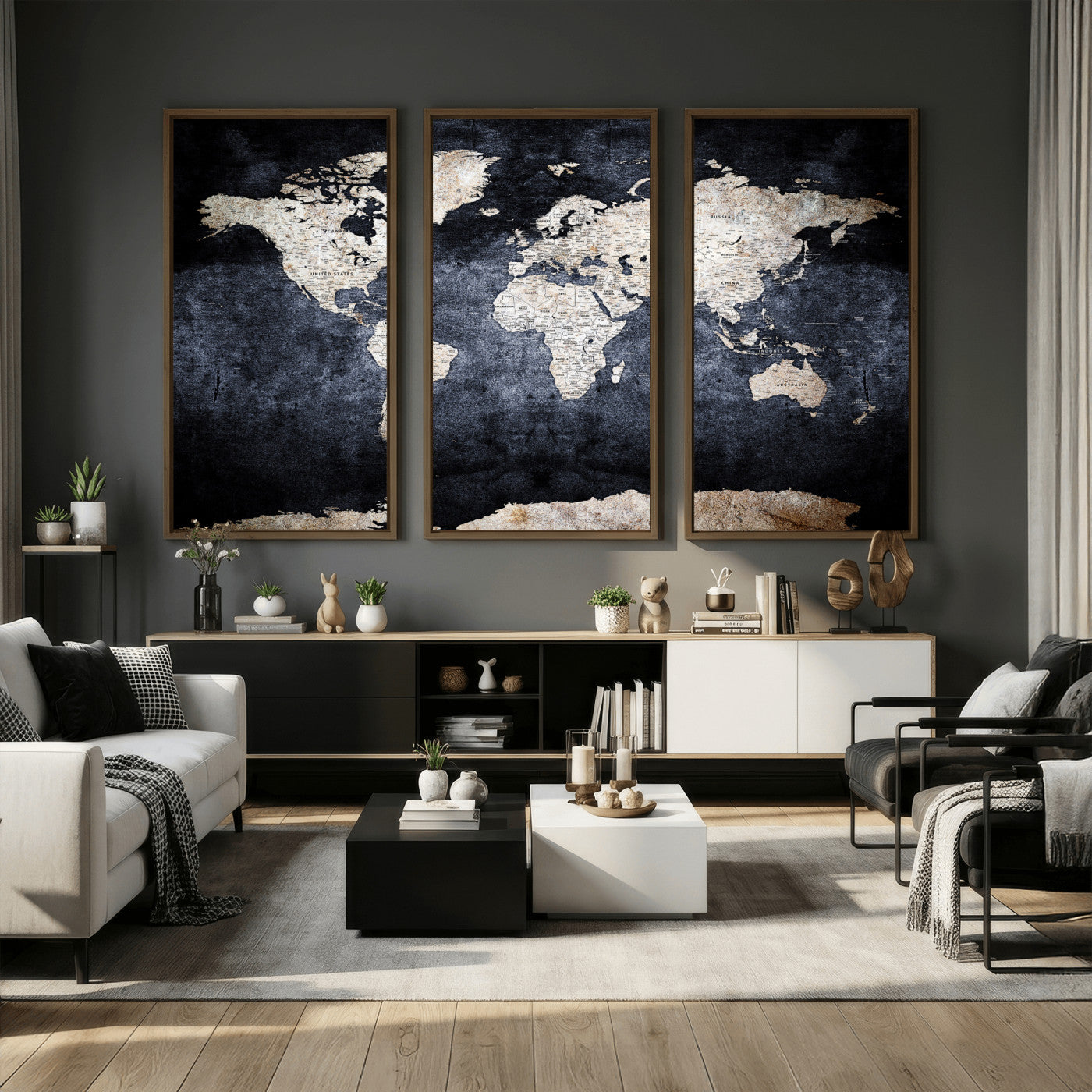 41193404-MGV-CV-36X24 - World Map Wall Art Canvas Print, Modern Decorative Framed Map Artwork Prints for Living Room, Office, Bedroom Wall Decor