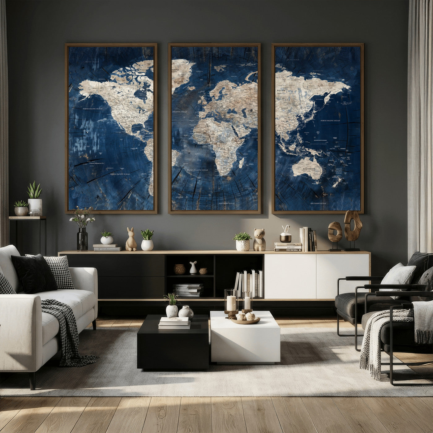 56126010-MGV-CV-36X24 - World Map Wall Art Canvas Print, Modern Decorative Framed Map Artwork Prints for Living Room, Office, Bedroom Wall Decor