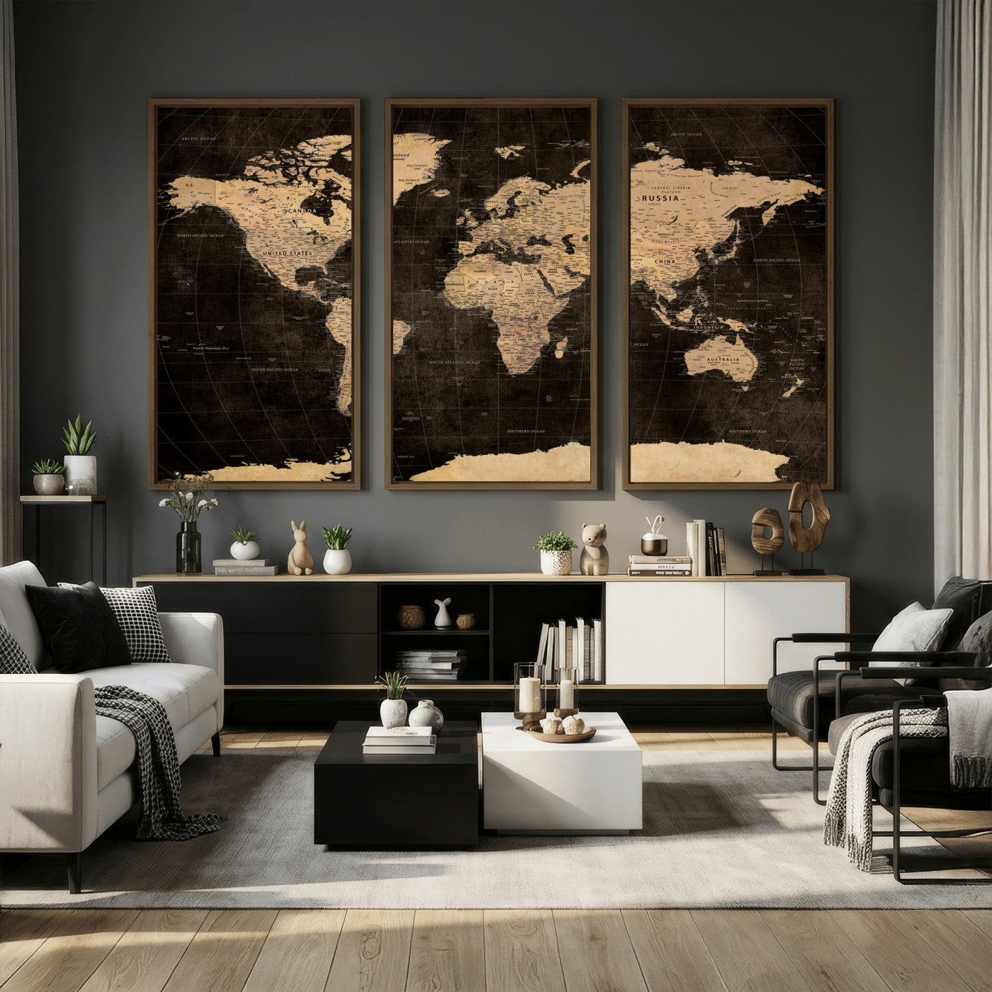 17790470-MGV-CV-36X24 - World Map Wall Art Canvas Print, Modern Decorative Framed Map Artwork Prints for Living Room, Office, Bedroom Wall Decor