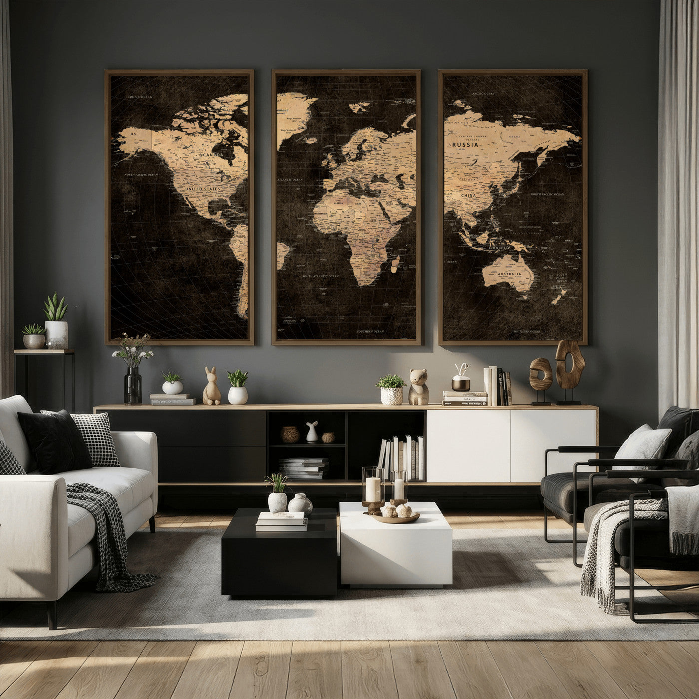 15118265-MGV-CV-36X24 - World Map Wall Art Canvas Print, Modern Decorative Framed Map Artwork Prints for Living Room, Office, Bedroom Wall Decor