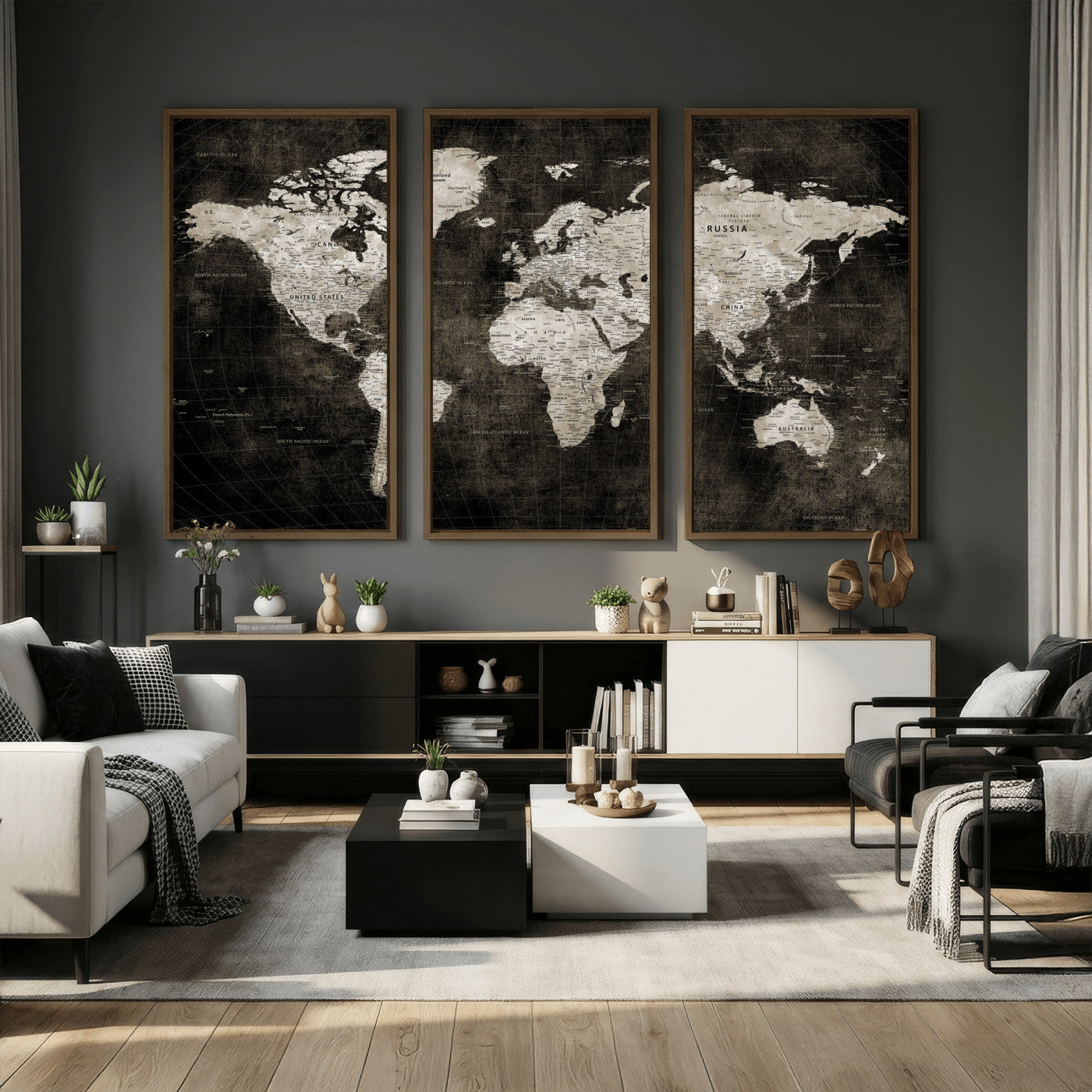 94581666-MGV-CV-36X24 - World Map Wall Art Canvas Print, Modern Decorative Framed Map Artwork Prints for Living Room, Office, Bedroom Wall Decor