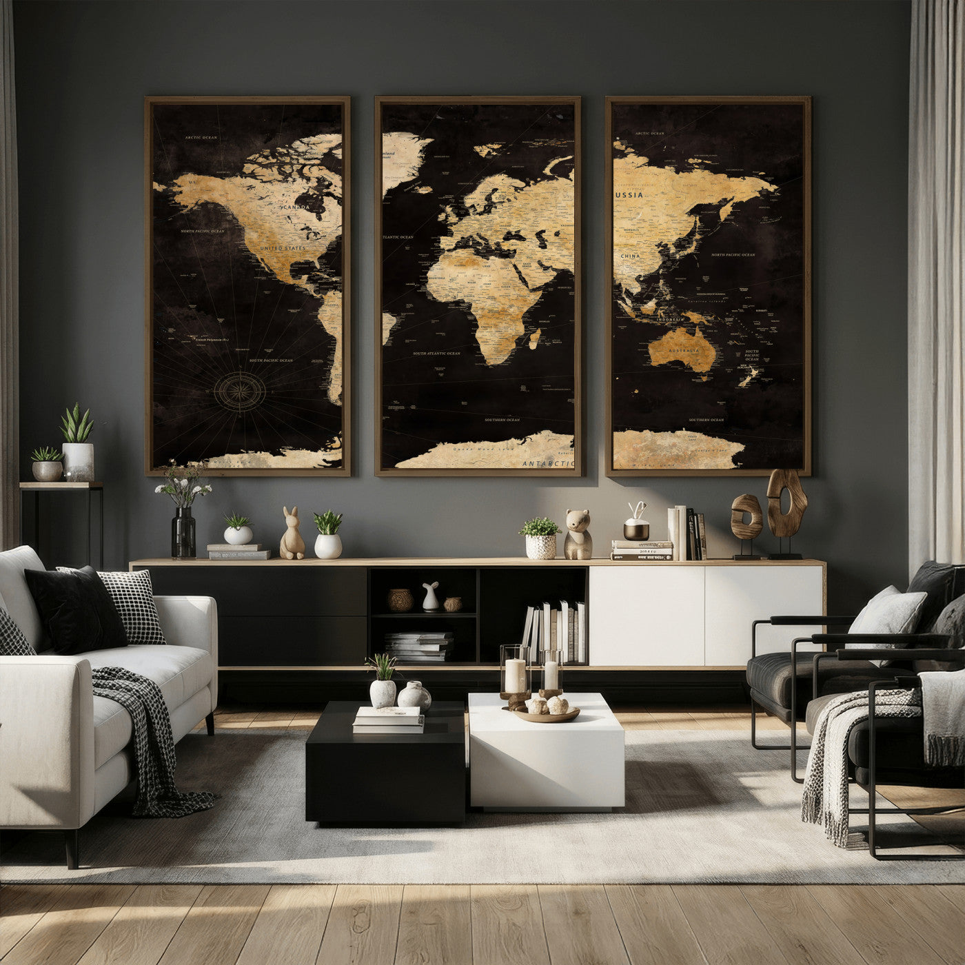 70468159-MGV-CV-36X24 - World Map Wall Art Canvas Print, Modern Decorative Framed Map Artwork Prints for Living Room, Office, Bedroom Wall Decor
