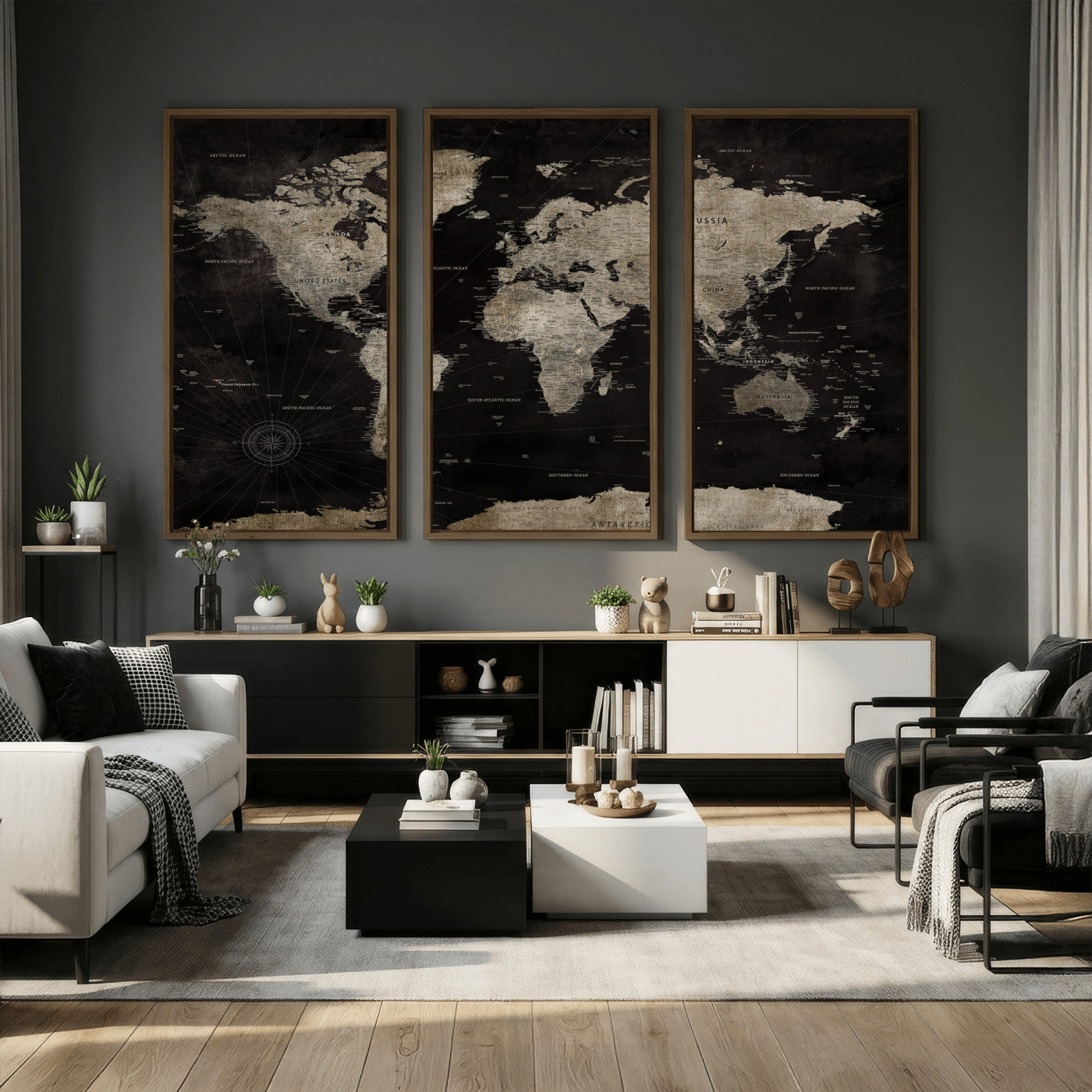 56225956-MGV-CV-36X24 - World Map Wall Art Canvas Print, Modern Decorative Framed Map Artwork Prints for Living Room, Office, Bedroom Wall Decor