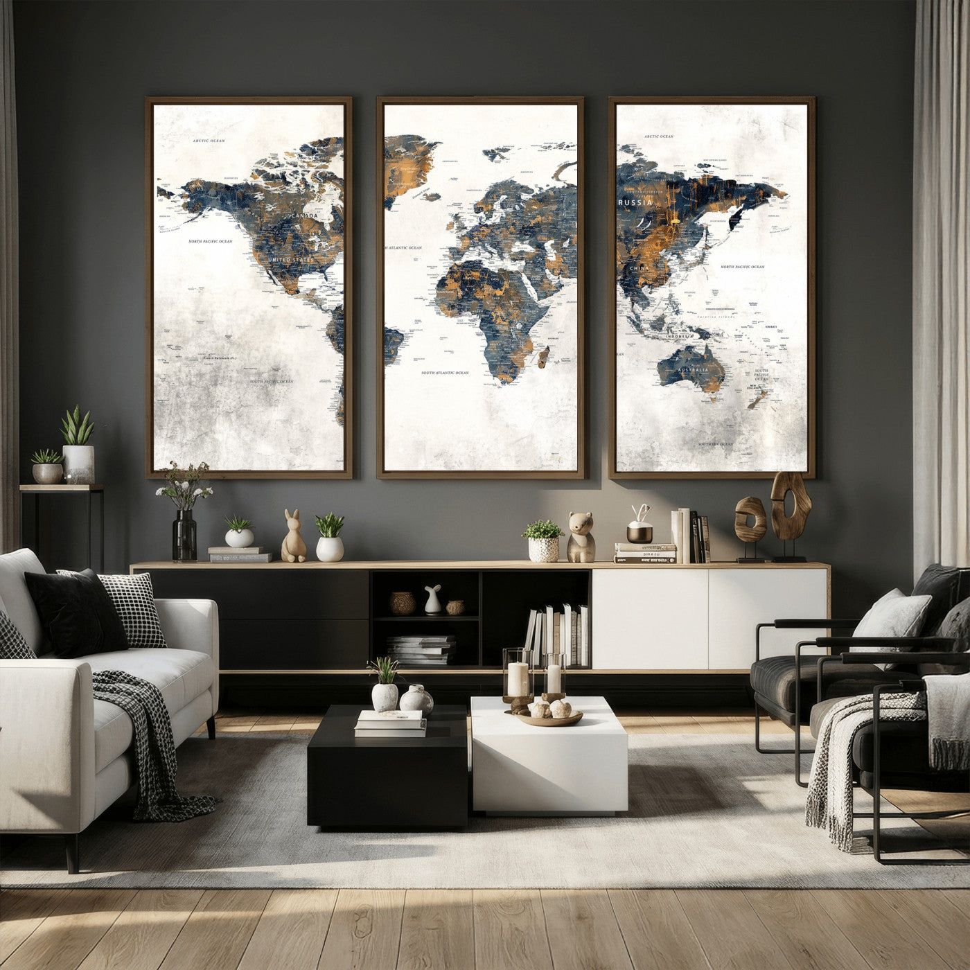 52451147-MGV-CV-36X24 - World Map Wall Art Canvas Print, Modern Decorative Framed Map Artwork Prints for Living Room, Office, Bedroom Wall Decor