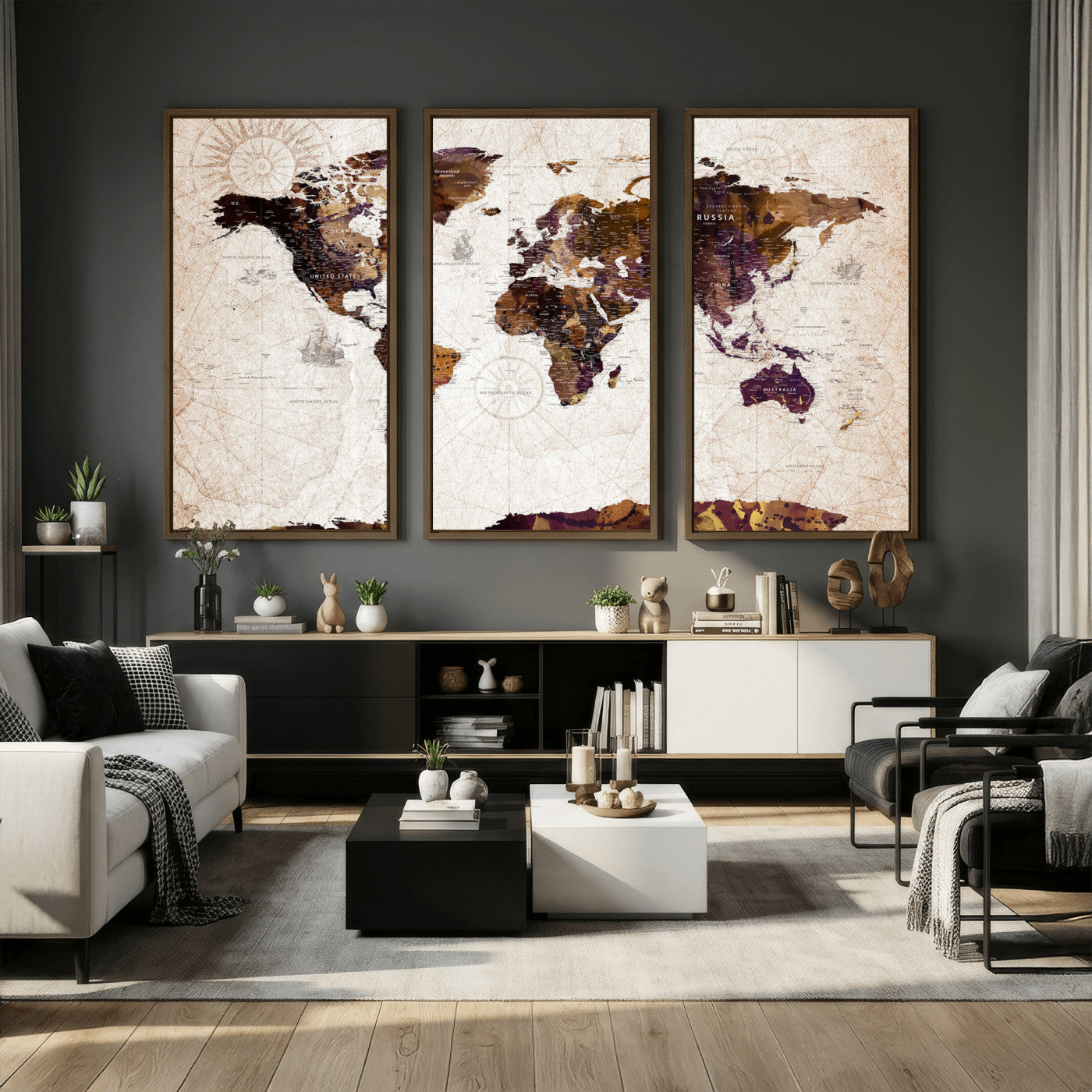 53400857-MGV-CV-36X24 - World Map Wall Art Canvas Print, Modern Decorative Framed Map Artwork Prints for Living Room, Office, Bedroom Wall Decor