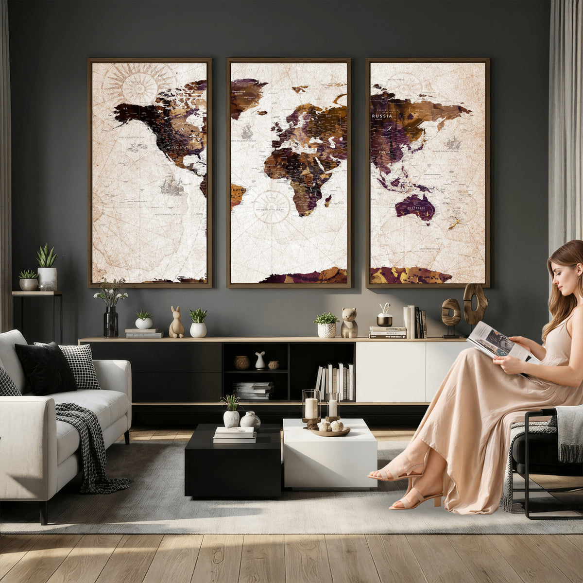 53400857-MGV-CV-36X24 - Blue Watercolor World Map Canvas Print – Framed Modern Wall