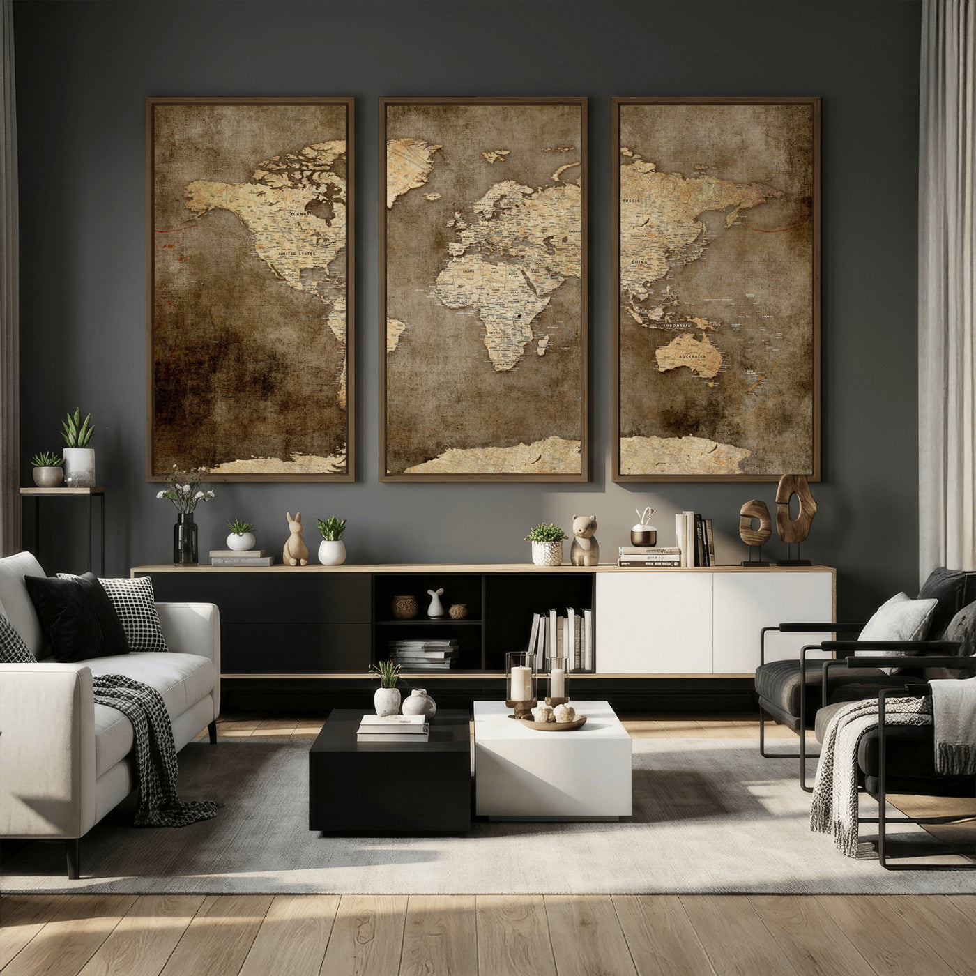 35847542-MGV-CV-36X24 - World Map Wall Art Canvas Print, Modern Decorative Framed Map Artwork Prints for Living Room, Office, Bedroom Wall Decor