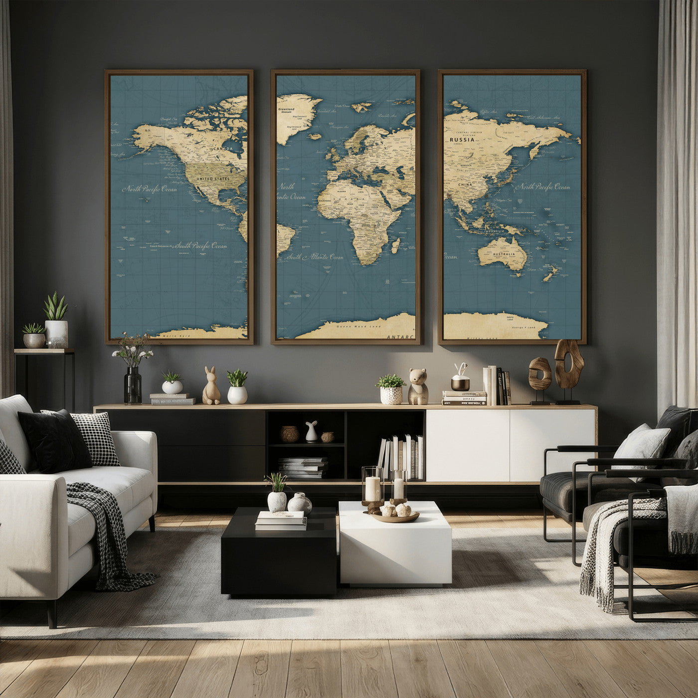 99599383-MGV-CV-36X24 - World Map Wall Art Canvas Print, Modern Decorative Framed Map Artwork Prints for Living Room, Office, Bedroom Wall Decor