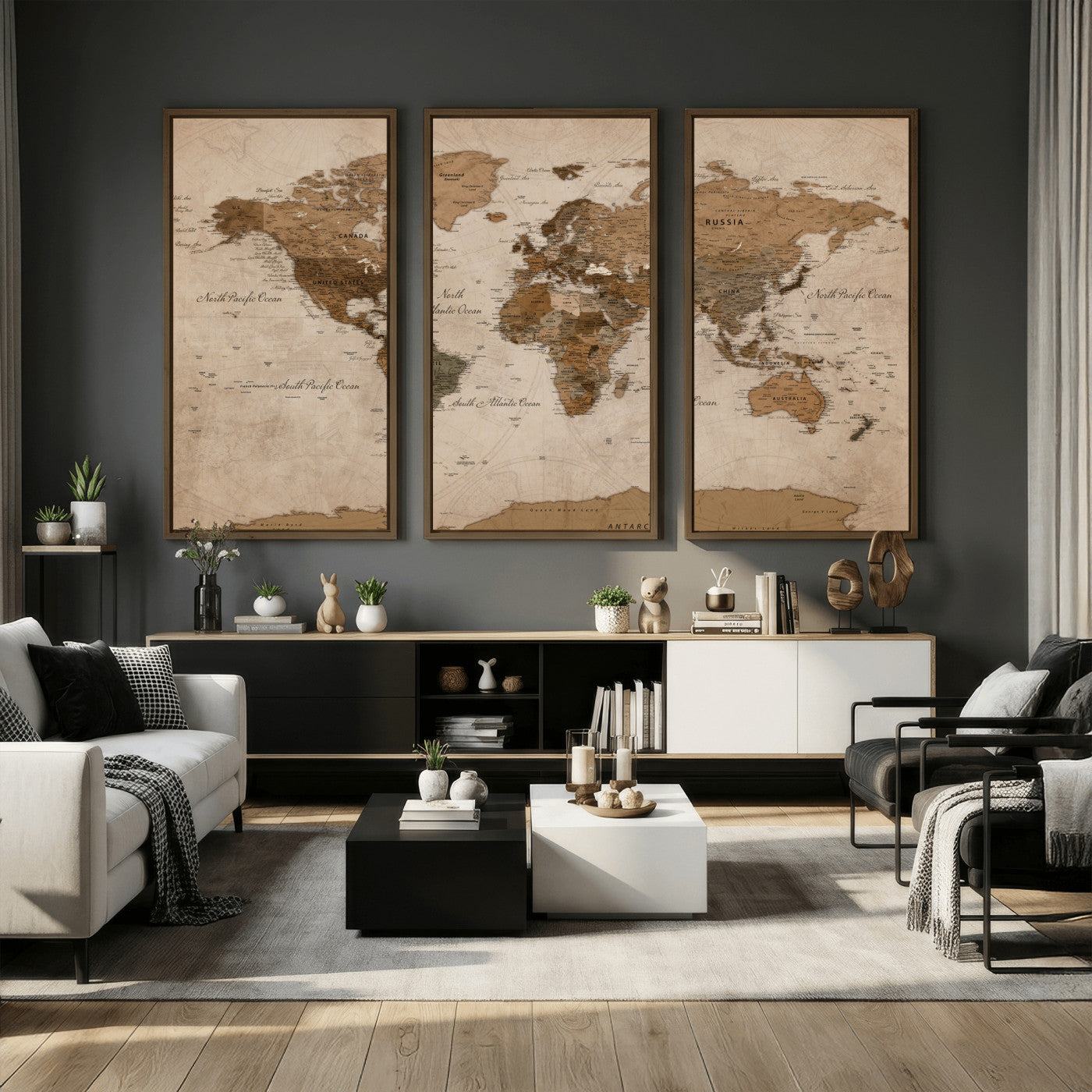 40064188-MGV-CV-36X24 - World Map Wall Art Canvas Print, Modern Decorative Framed Map Artwork Prints for Living Room, Office, Bedroom Wall Decor