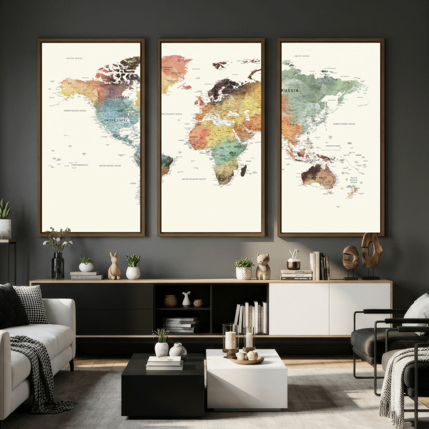 64206059-MGV-CV-36X24 - World Map Wall Art Canvas Print, Modern Decorative Framed Map Artwork Prints for Living Room, Office, Bedroom Wall Decor